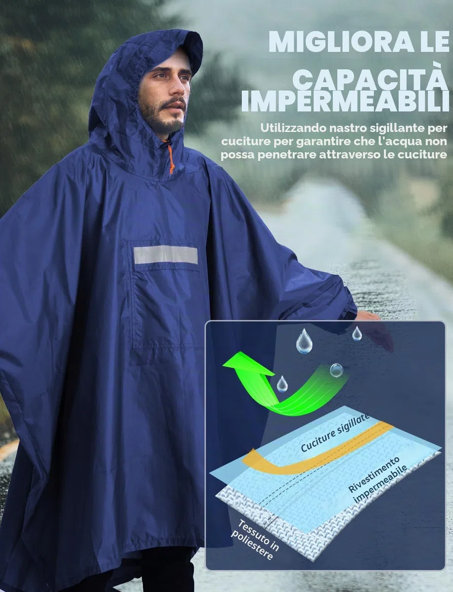ANYOO Impermeabile Poncho Pioggia Riutilizzabile Multiuso Impermeabile con Cappuccio Packable Telo Riparo a Terra Foglio Ideale per Campeggio all'aperto Pesca Sopravvivenza,Taglia Unica