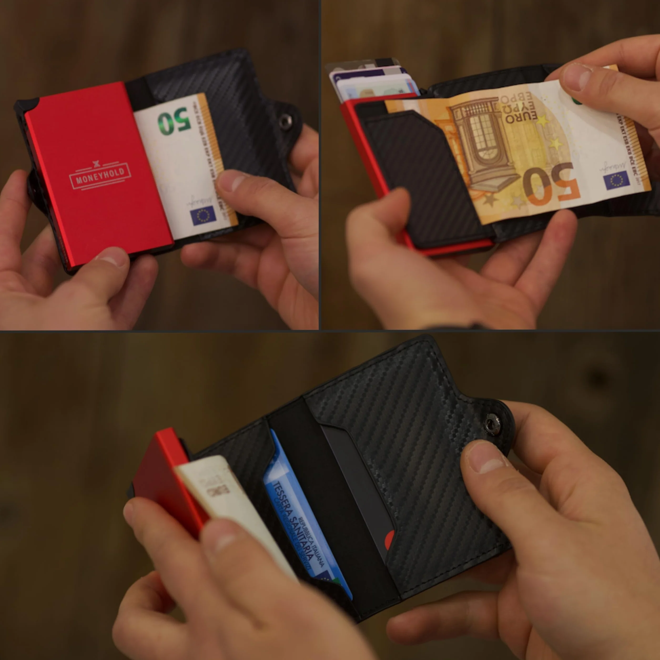 Moneyhold Portafoglio Uomo Slim in Similpelle con Protezione RFID Anticlonazione, Porta Carte di Credito, anche con Portamonete (10 Tessere)
