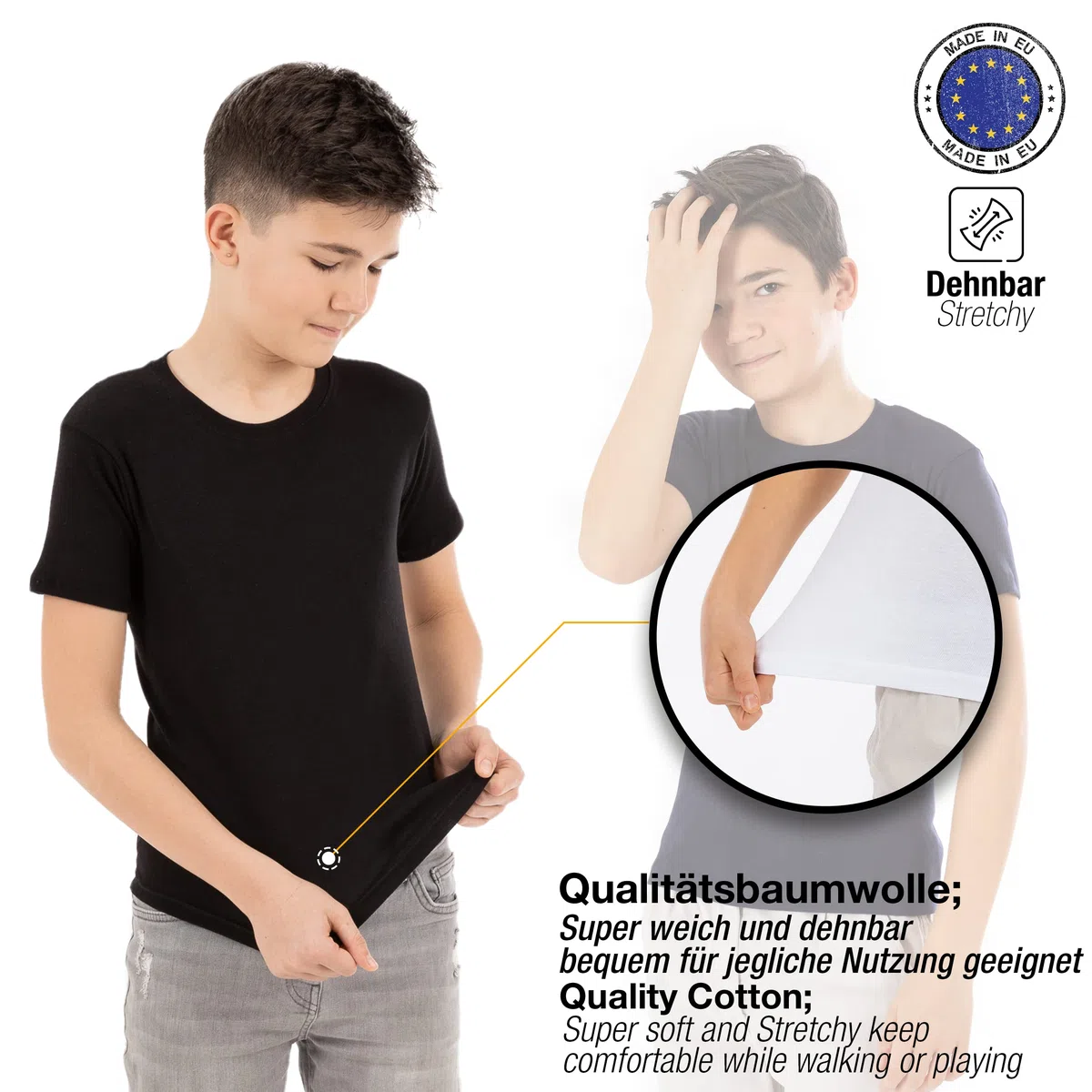 LOREZA ® 5 Bambini Ragazzi Ragazze Maglietta Canottiere Intima a Maniche Corte 100% Cotone a Coste Fini Unisex