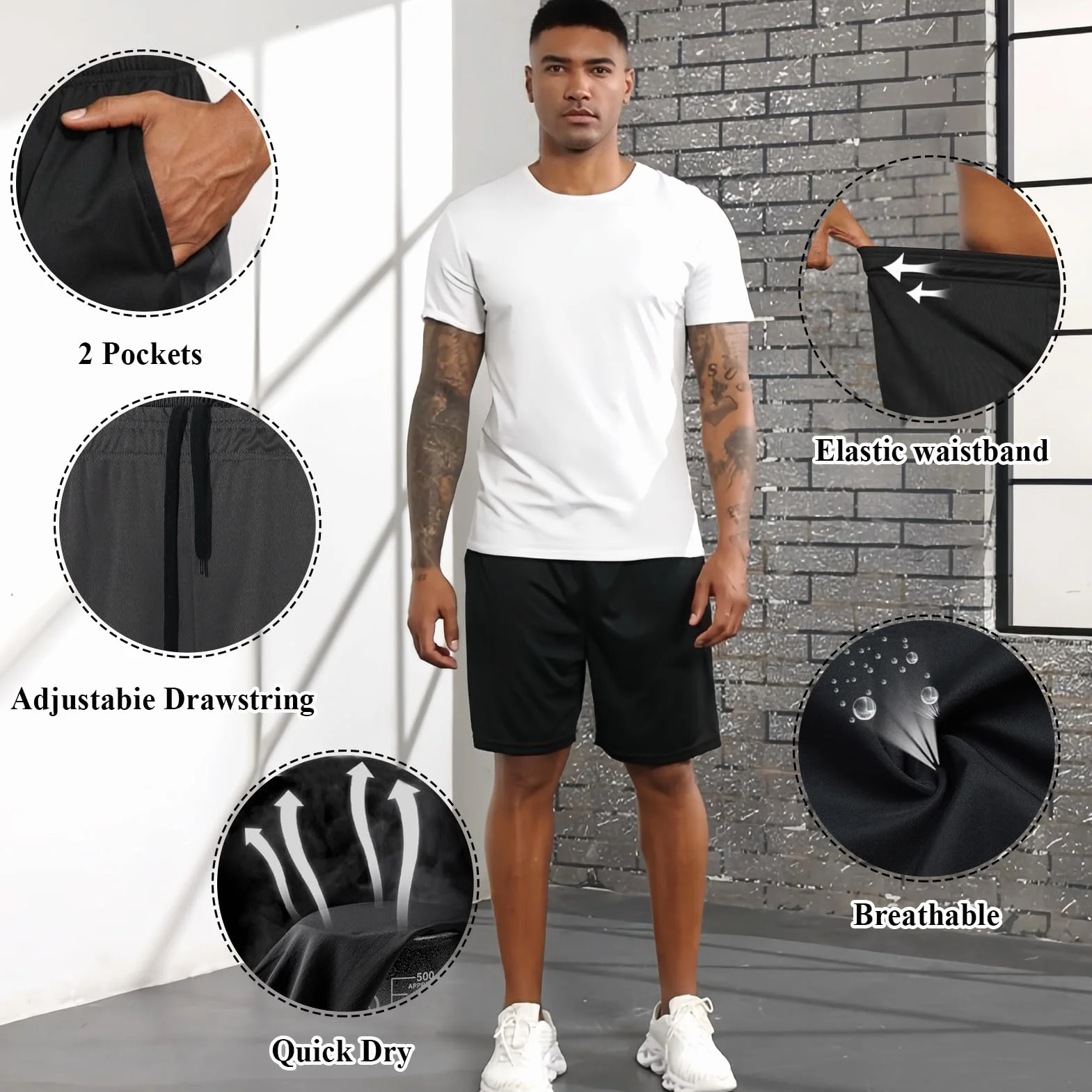 Confezione da 3 Pantaloncini Sportivi da Uomo Asciugatura Rapida Pantaloncini da Corsa e Palestra Pallacanestro Allenamento