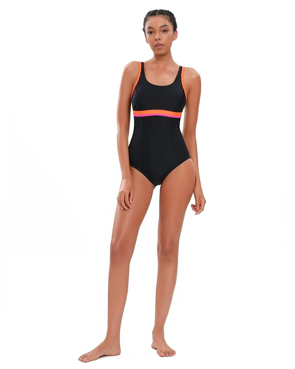 Veranobreeze Costume da Bagno da Donna di Un Pezzo Nero Atletico Modesto