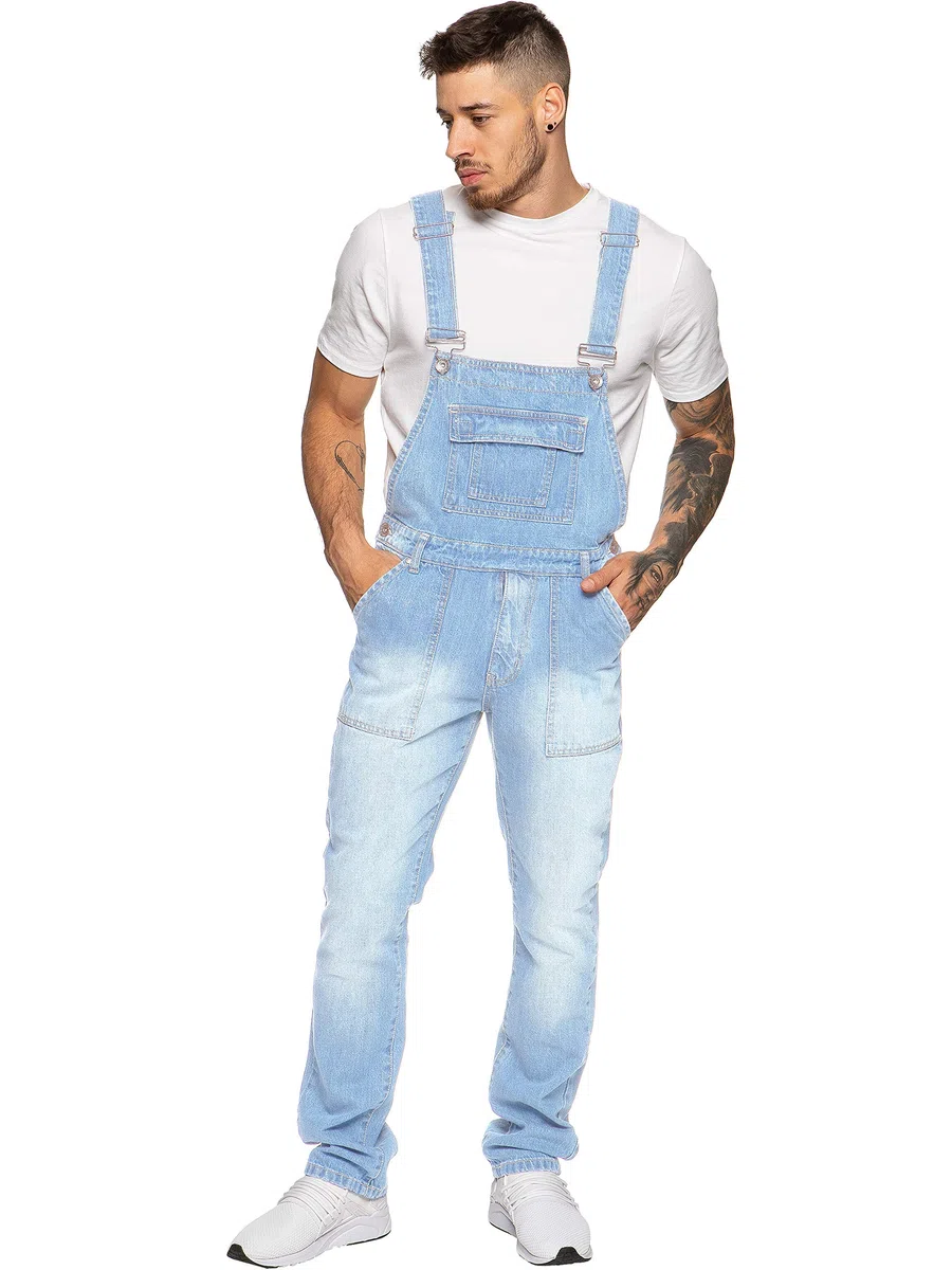 989Zé ENZO Salopette da uomo in denim blu salopette da lavoro alla moda casual jeans 30-50 taglie vita