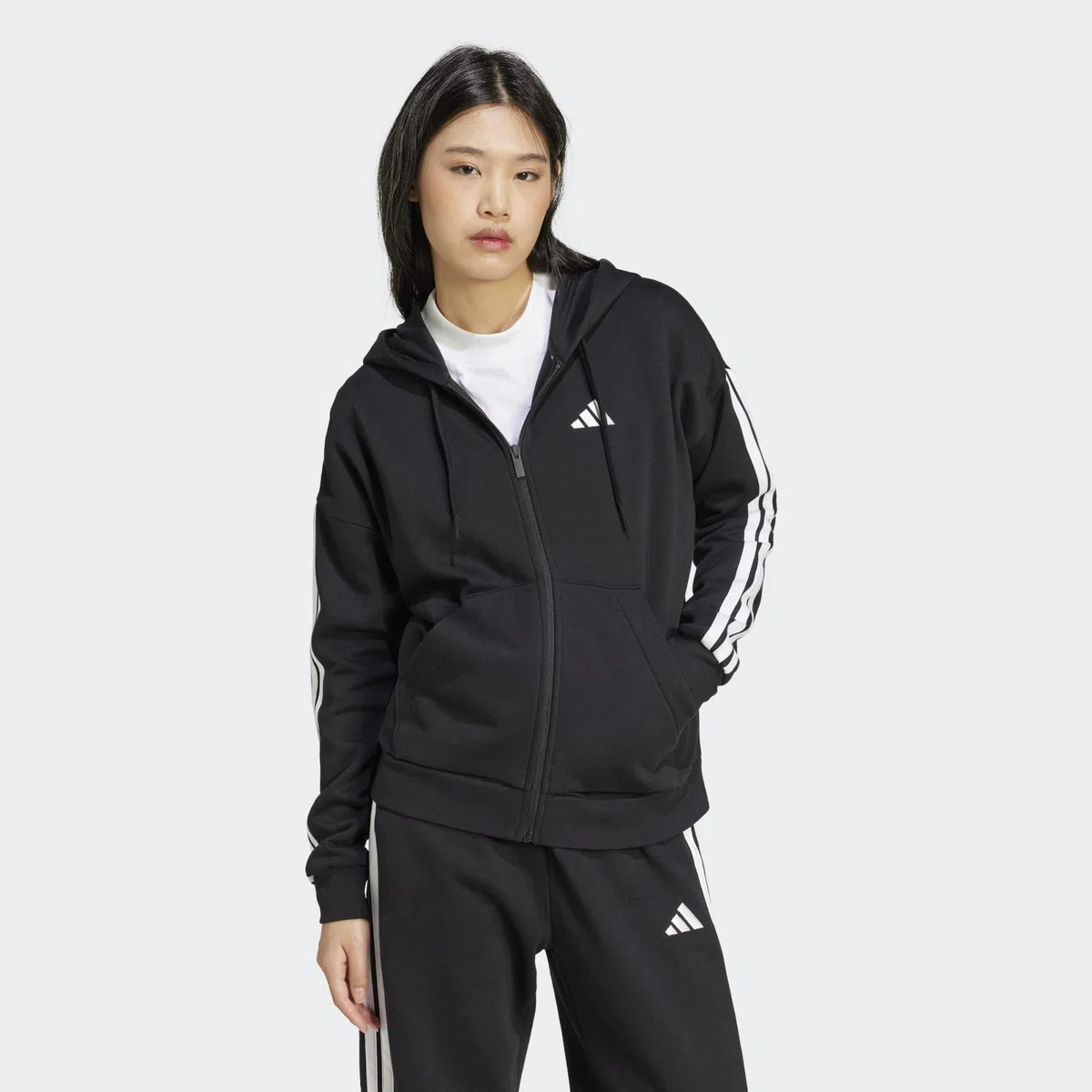 Adidas Donna Essentials 3-Stripes Full-Zip Fleece Hoodie