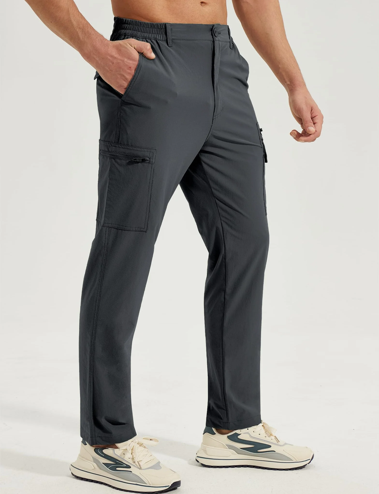 MOURCE Pantaloni da trekking da uomo, leggeri, ad asciugatura rapida, impermeabili, con 7 tasche, per campeggio, pesca, attività all'aperto