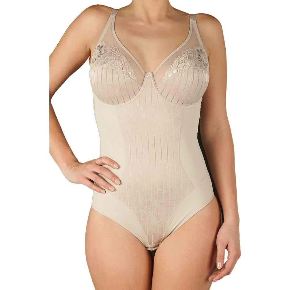 Selene, Body Donna in Pizzo dal Motivo Floreale, con Ferretto e Senza Imbottitura, Collezione Mariluz