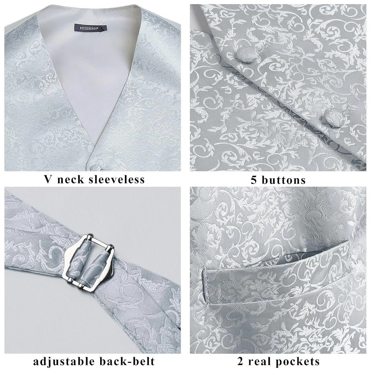 HISDERN Set di gilet e cravatta jacquard floreali classici da uomo in paisley floreale e tasca quadrata
