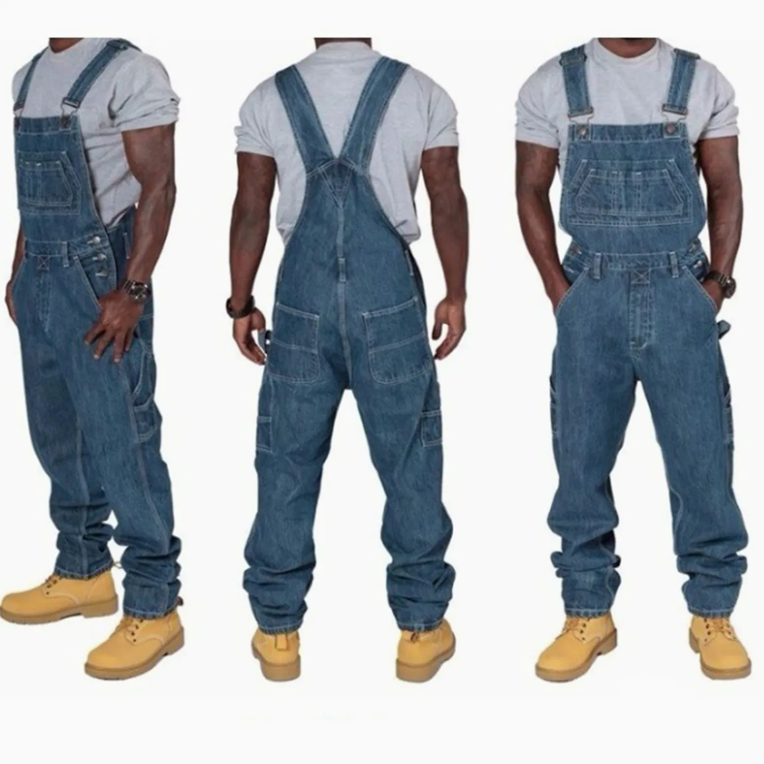 Salopette da Uomo in Denim Salopette da Uomo Jeans Pagliaccetti con Bretelle Pantaloni Larghi da Lavoro Cargo Pagliaccetti Tute