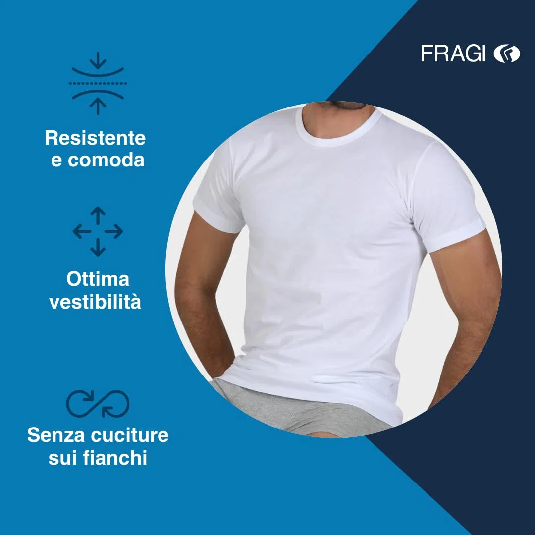 Fragi Maglia Uomo Maniche Corte in Puro Cotone, Maglia Girocollo in Tessuto Elastico Senza Cuciture Seamless, Made in Italy