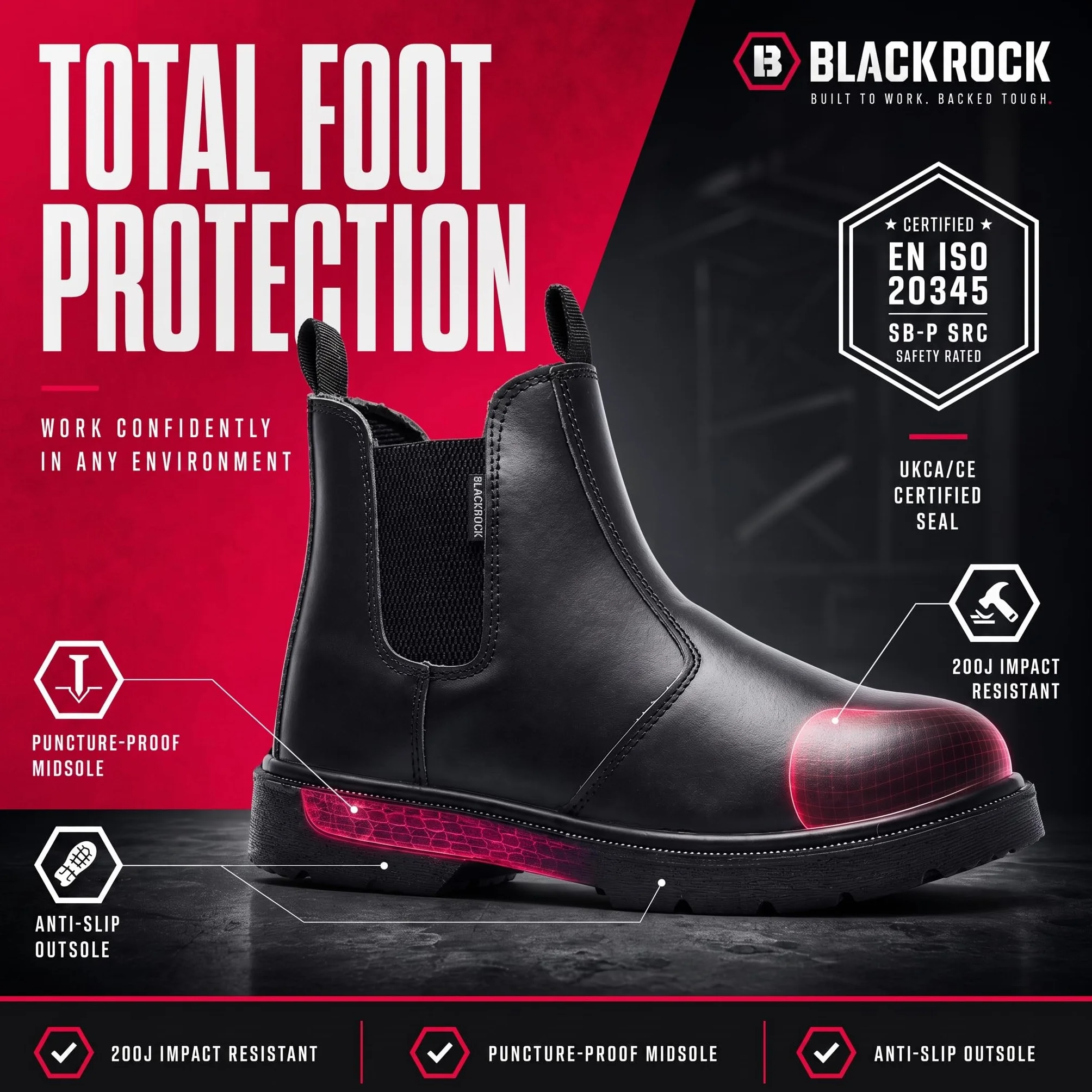 Blackrock Dealer Stivali di sicurezza da lavoro, Punta d'acciaio, Stivali Chelsea, Uomo Donna, Scarpe di sicurezza, Giardinaggio, Nero, Equitazione, Cantiere, Scarpe antiscivolo, Leggero