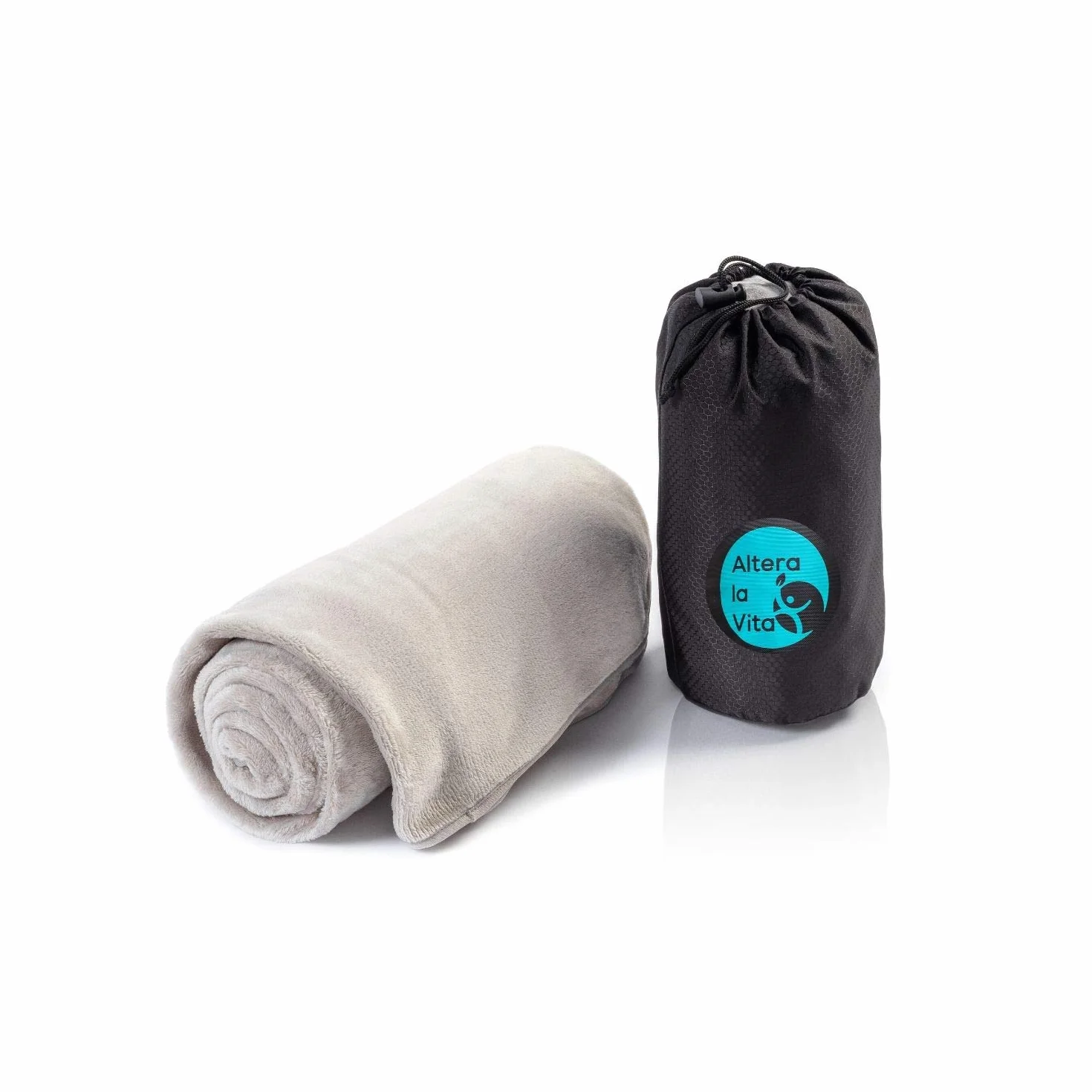 Coperta da viaggio in pile – calda e morbida – ben comprimibile con borsa – 150 x 130 cm – per viaggi in aereo, treno o auto, per esterni o campeggio, grigio., 150 x 130 cm - 25x15 cm,