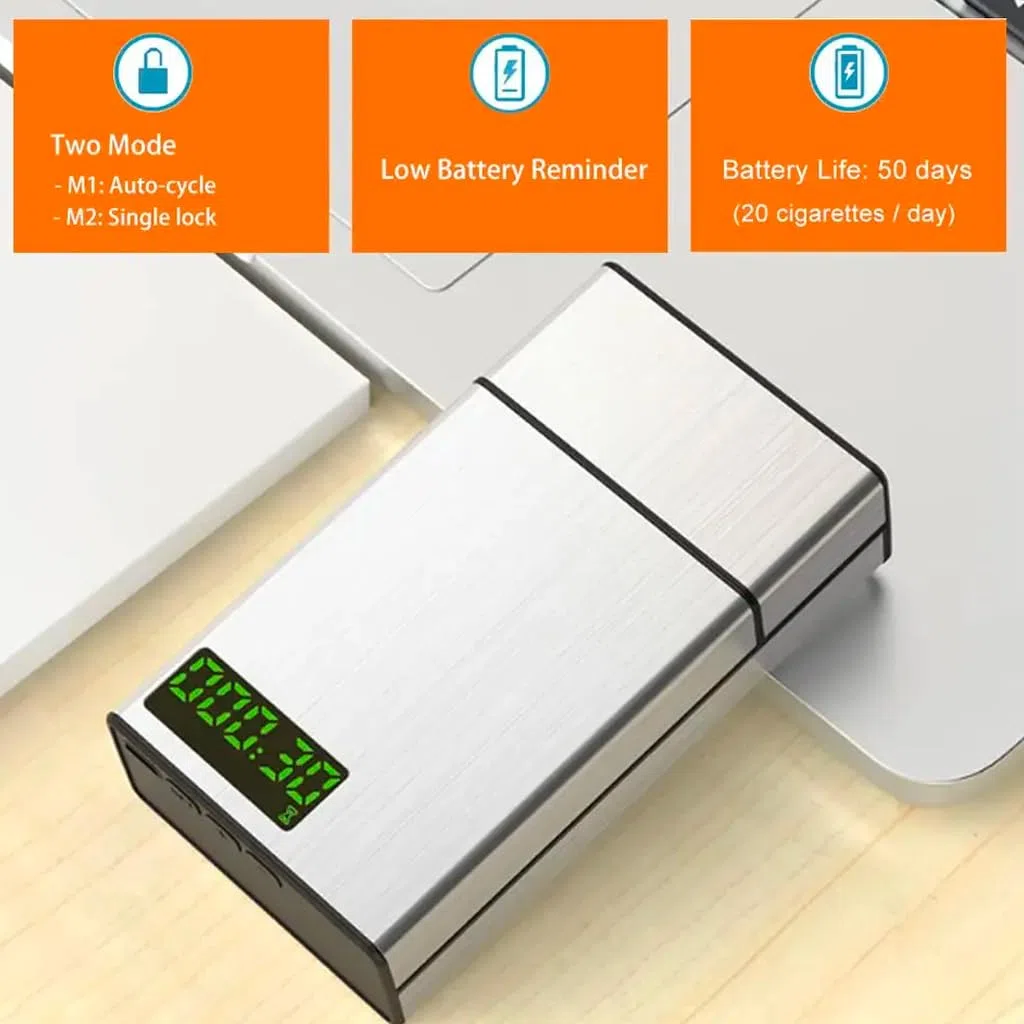 Porta Sigarette Smart con Chiusura a Tempo automatica in alluminio (Silver)
