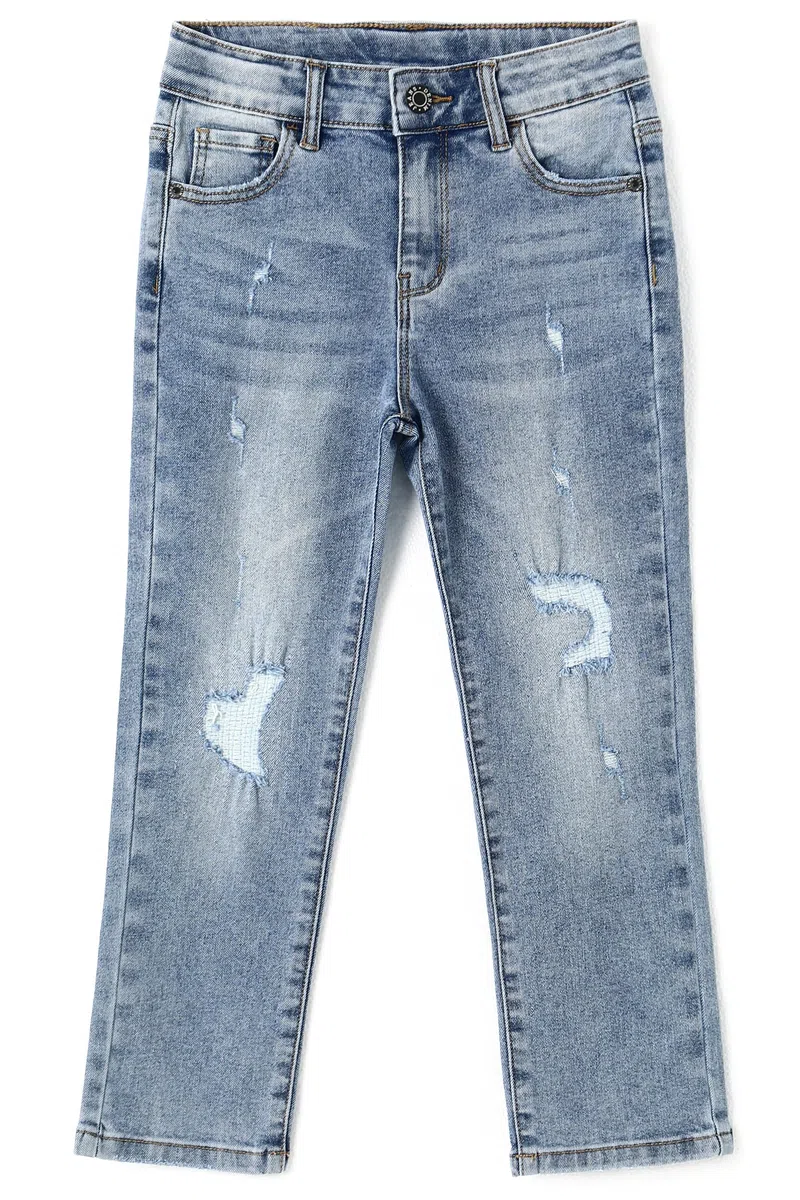 KIDSCOOL SPACE Bambini Fori Strappati Forma Uccello Fascia Elastica Interno Jeans Slime,Blu