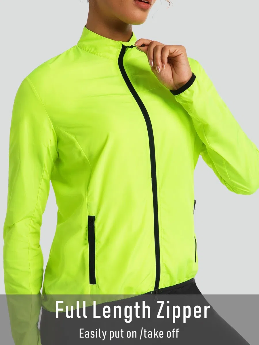 Przewalski Giacca a vento da donna, leggera, antivento e impermeabile, riflettente, con zip completa, 2 tasche con zip, per corsa, ciclismo ed escursionismo