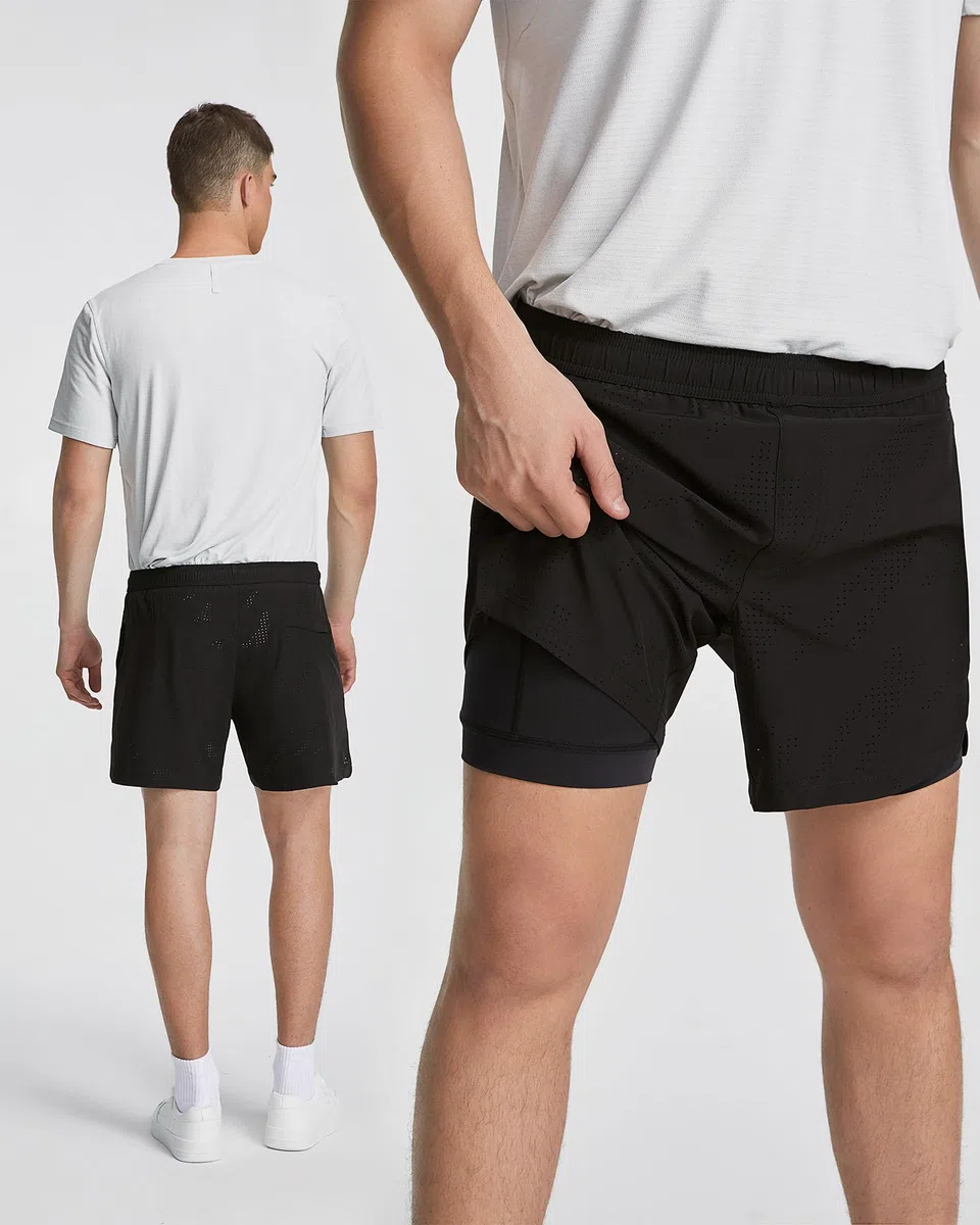 MaaMgic Pantaloni corti da corsa 2 in 1, da uomo, con tasca per cellulare, ad asciugatura rapida, 5", con pantaloni interni, 4 vie, elasticizzati, per corsa, fitness, allenamento atletico