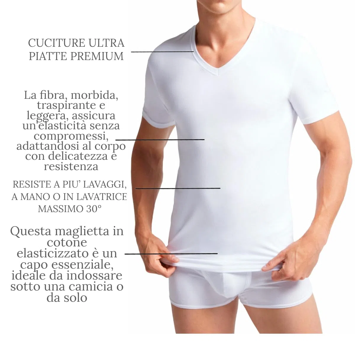 Liabel Maglietta Intima Uomo Cotone BIELASTICO Scollo V Maglia Uomo Elasticizzata B45