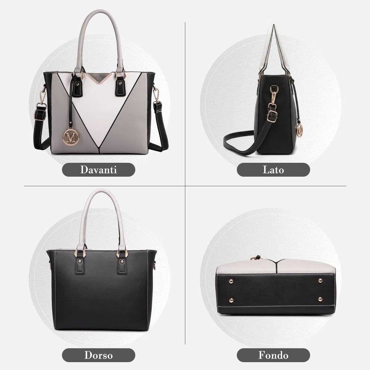 Miss Lulu Borsa Tote Donna Grande, Borse Media Firmate PU Pelle Tracolla a Forma di V, Ampia e Pratica per Viaggio, Università e Lavoro Nero