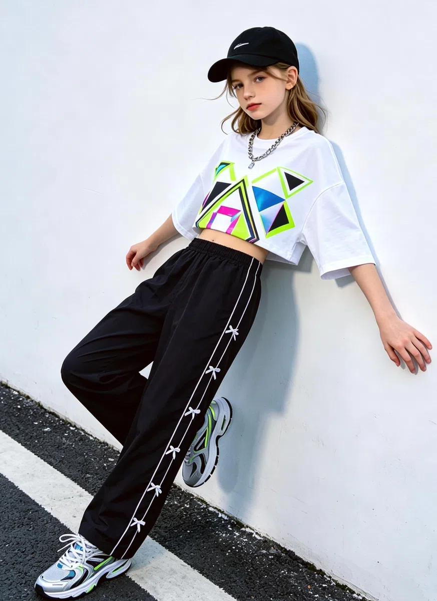 Rolanko Ragazze Pantaloni Vita Elastica Paracadute Pantaloni da Impermeabili Jogging Fit Largo con Fiocco per Bambini