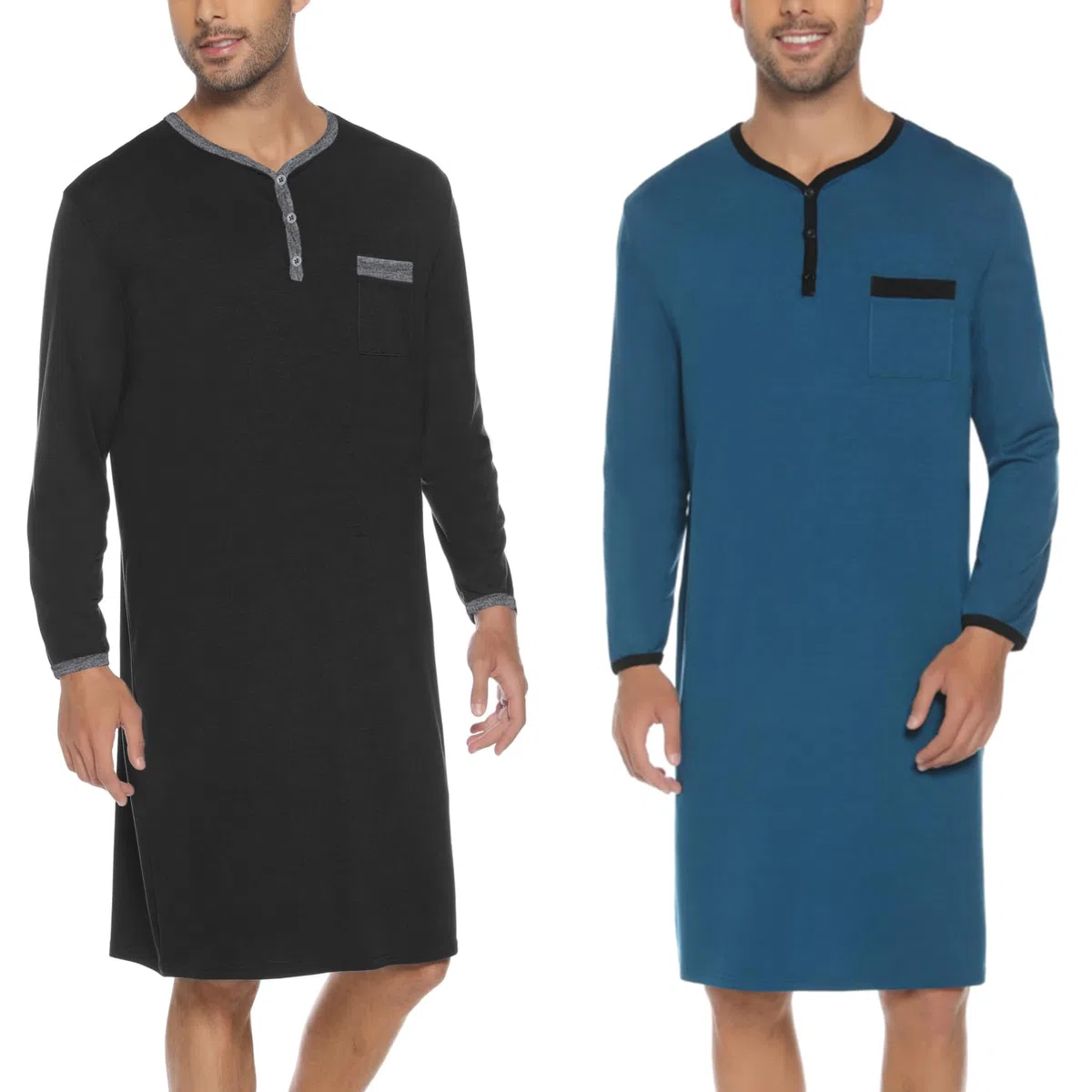 Maglie Pigiama Uomo Maniche Lunghe Abbigliamento da Notte Cotone Camicie Lunghe per Dormire