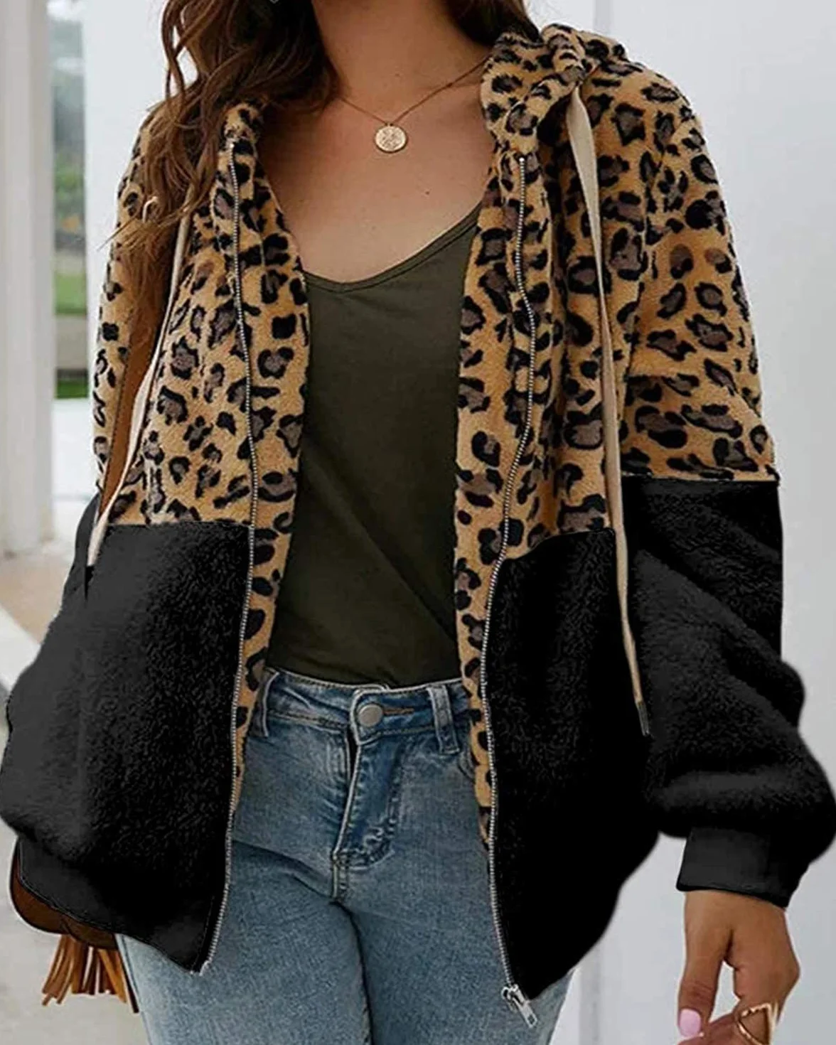 ABINGOO Cappotto Donna Casual Felpa con Cappuccio Giacca Leopardo Invernale Cerniera Giacche e Cappotti Vello Caldo Hoodies Outwear