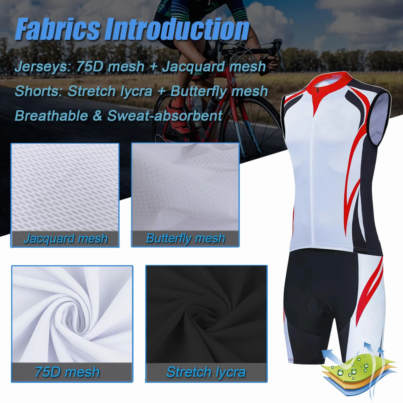 Completo Ciclismo Uomo Abbigliamento Bici MTB Estivo Tuta Ciclista, Maglietta Bicicletta Senza Maniche Gilet e Salopette Pantaloncini con 9D Gel Imbottiti,Maglia da Ciclo Sleeveless Asciugatura Rapida
