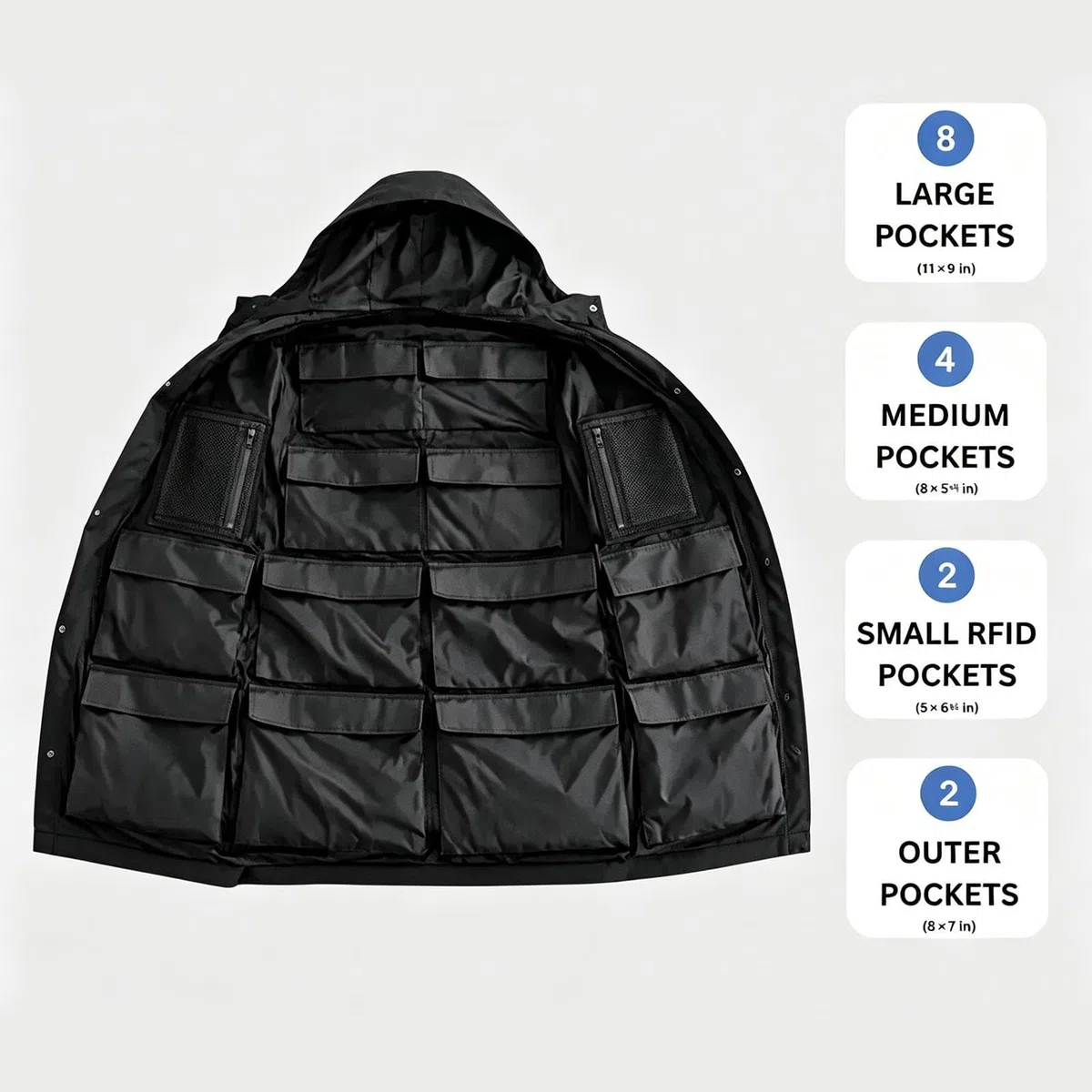 Generico Travel Jacket With Hidden Pockets, 16 Pockets Zipper The Packable Travel Jacket Coat | Lightweight Coat For 14lbs Clothes Airplane Camping
