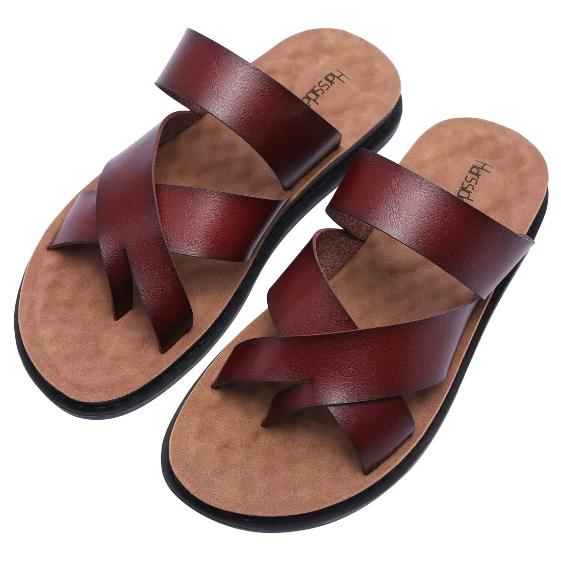 Harssindanzar Sandali infradito da uomo,Sandali in pelle Flip-Flops Slip On Cross Straps Slide Sandali Toe Ring Style per gli uomini KM221EU1