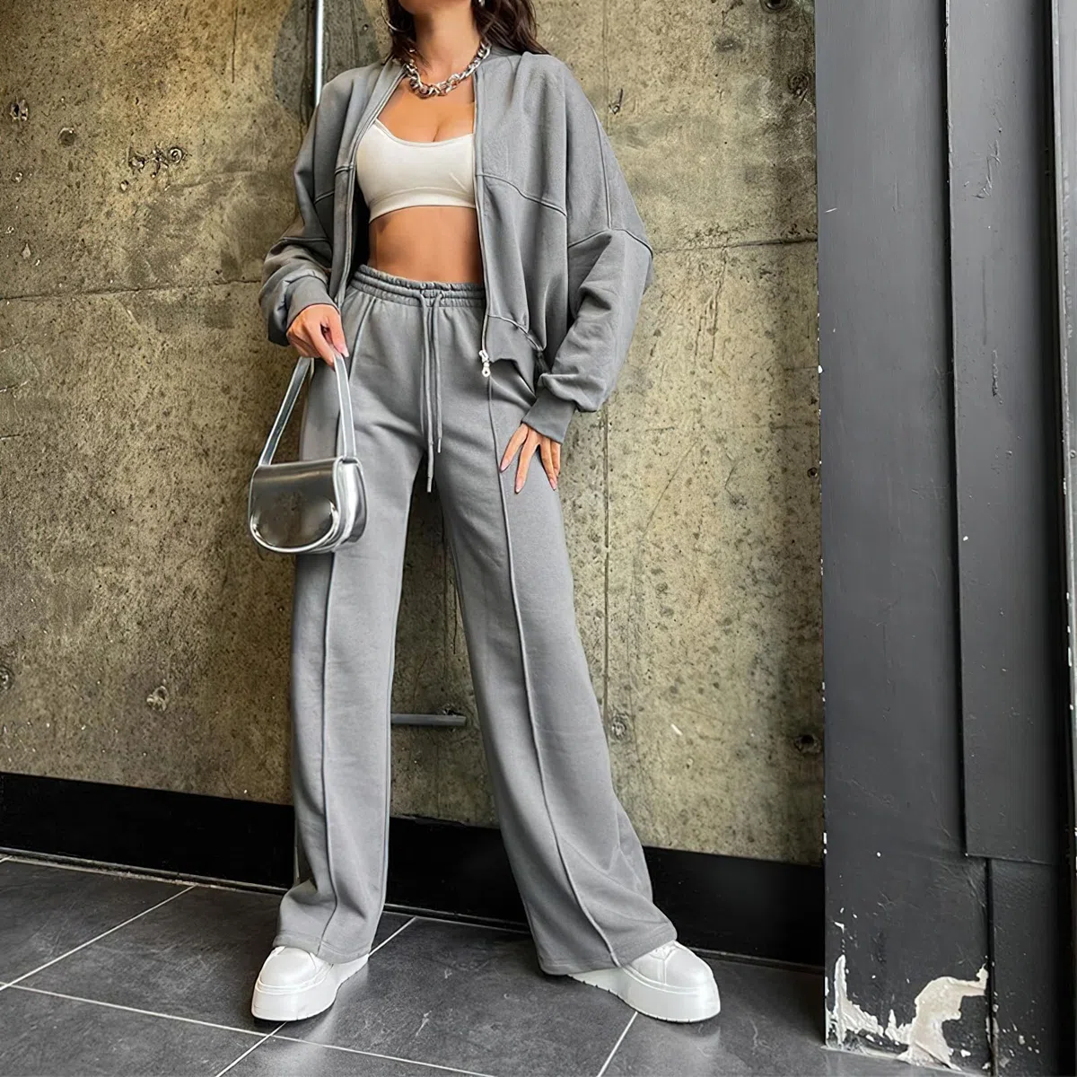 amropi Tuta da Donna Giacca con Cerniera e Pantaloni Jogging Tute 2 Pezzi Sportivo Completo