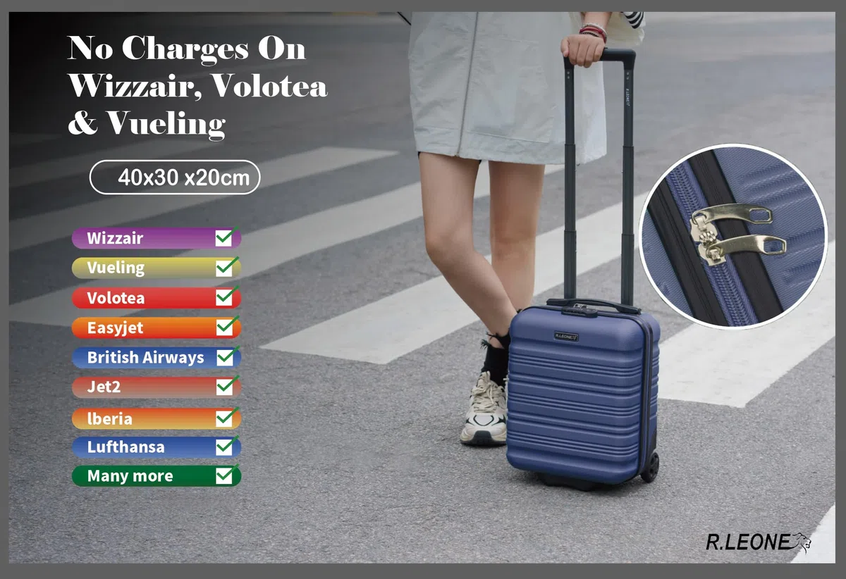 R.Leone Valigia Trolley Bagaglio a Mano 40x30x20cm Wizzair Vueling 2 Ruota in ABS (Blu, 915 40X30X20cm 2Ruota)