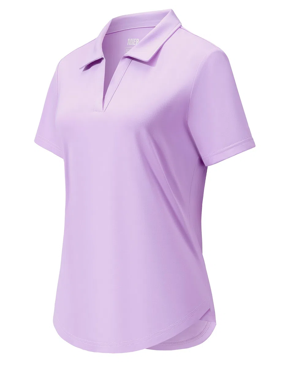 MIER Polo da donna con scollo a V, a maniche corte, da golf e tennis, ad asciugatura rapida, morbida, UPF 50+, leggera