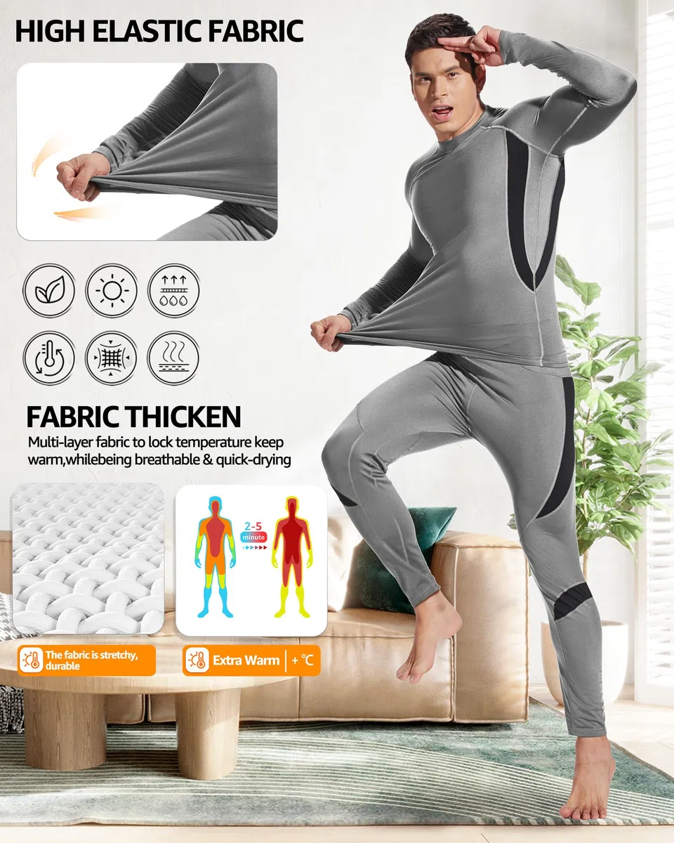 UNIQUEBELLA Tuta Sci Termica Intimo Termico Manica Lunga Maglietta Termica + Pantaloni Lunghi Termici, Sport Invernali, Set Termico Uomo