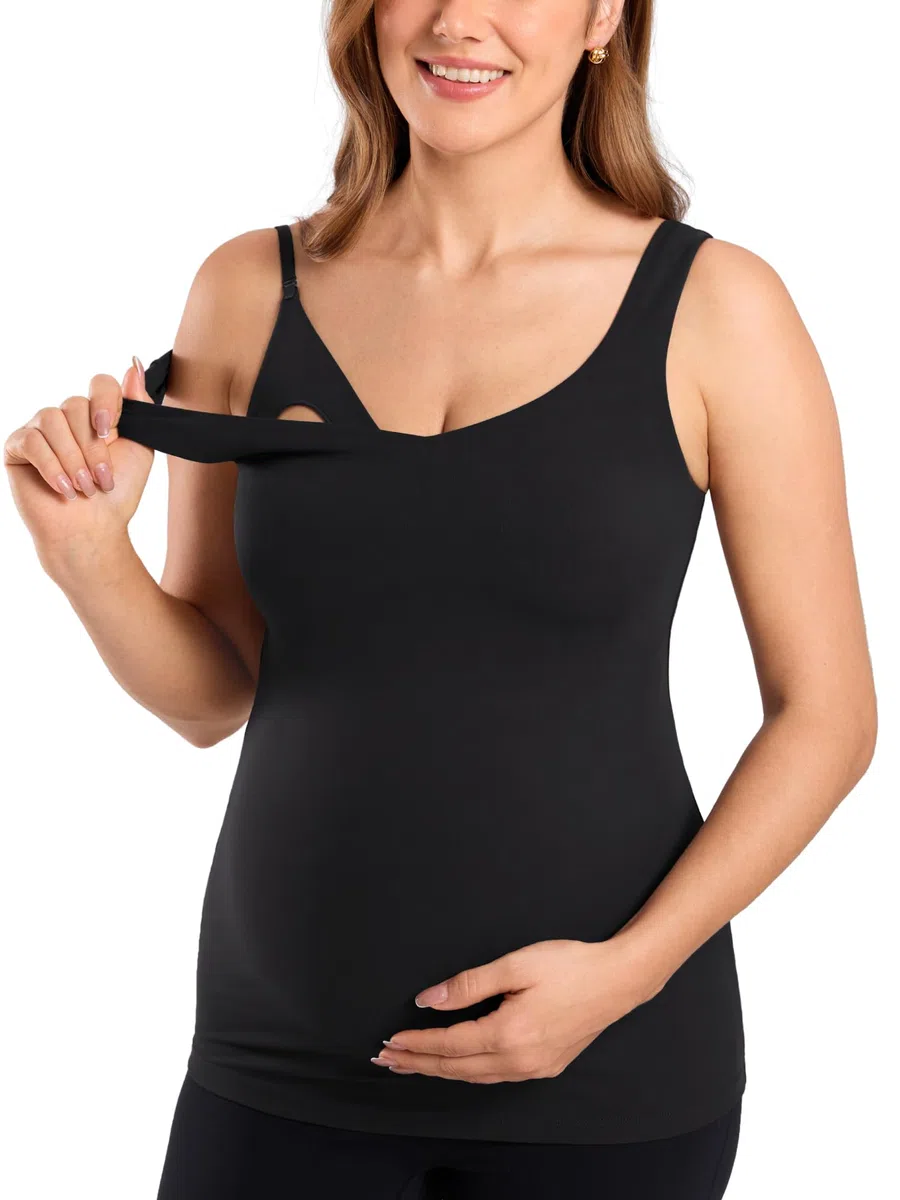 MOMANDA Canotta Allattamento con Reggiseno Integrato Senza Maniche Gravidanza Top con Scollo a V