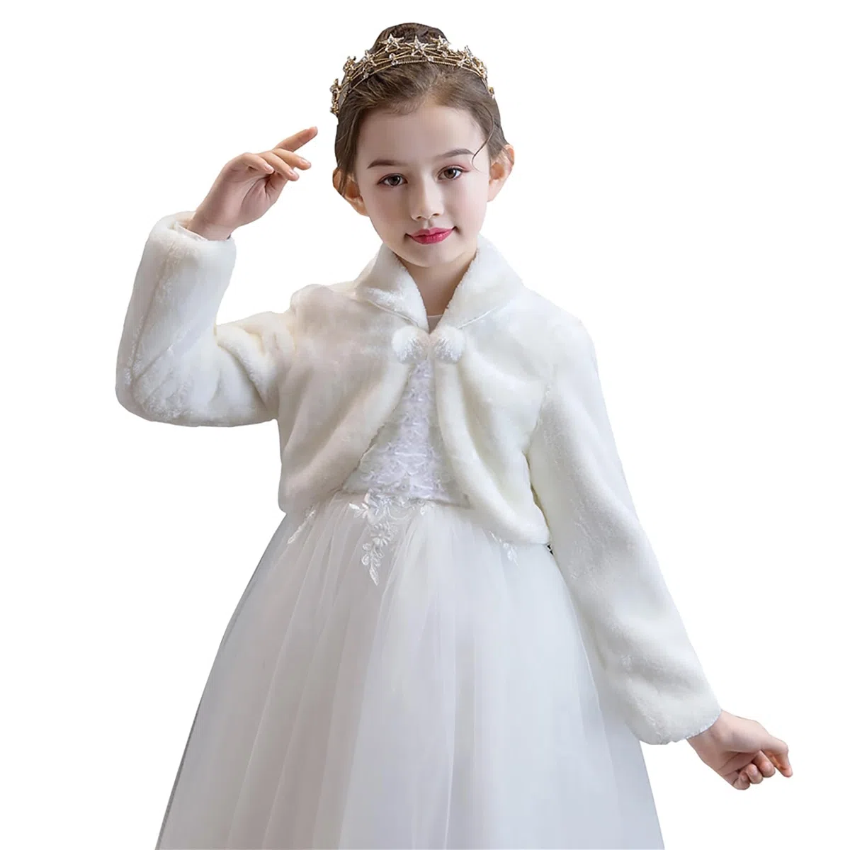 Cardigan Bambine Ragazze in Pelliccia Sintetica a Maniche Lunghe in Fiore Ragazze Bolero Coprispalle Giacche con Manica Lunga per Matrimonio