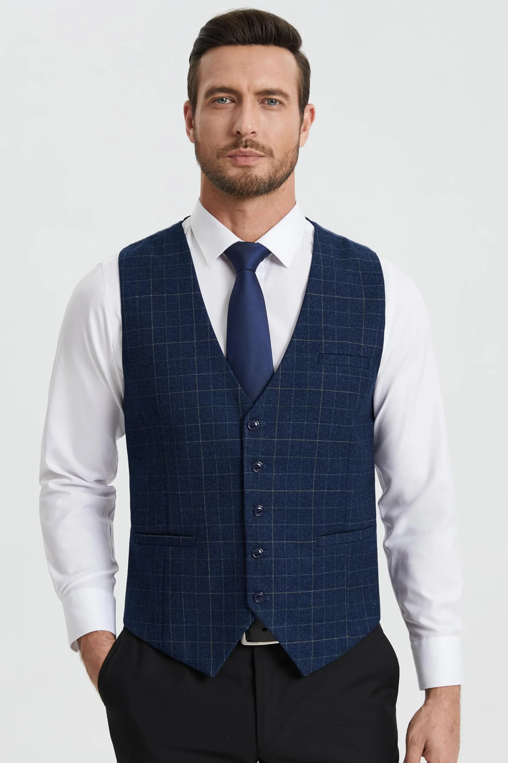 HISDERN Gilet da uomo arancione bruciato Gilet da matrimonio formale in cotone plaid classico Check Party Business Suit Vest