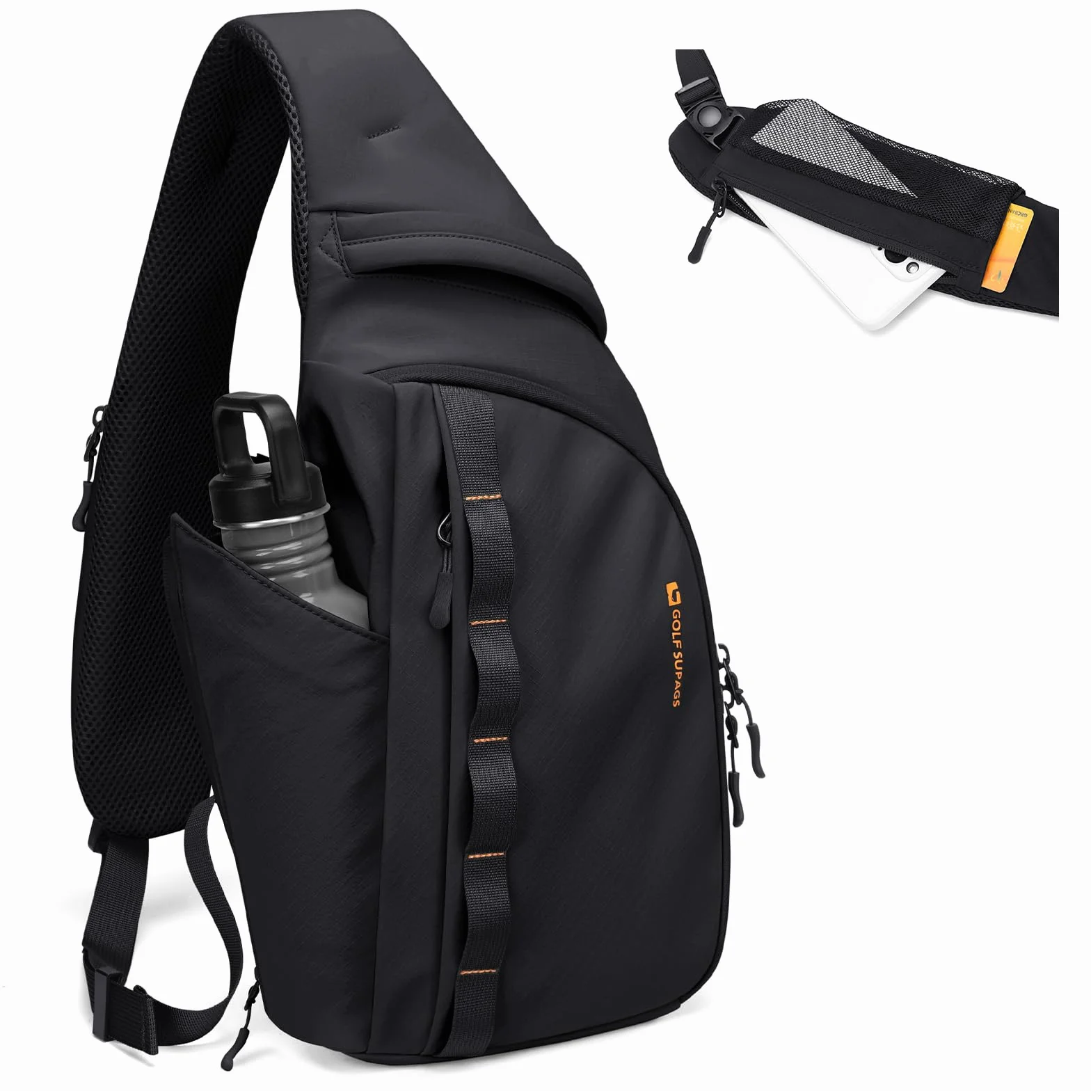 GOLF SUPAGS Zaino Monospalla Tattico Uomo Donna, Multifimzioni Zaini Petto, Leggero Borsa a Tracolla per Sport Viaggio Ciclismo Campeggio Escursionismo (Nero)