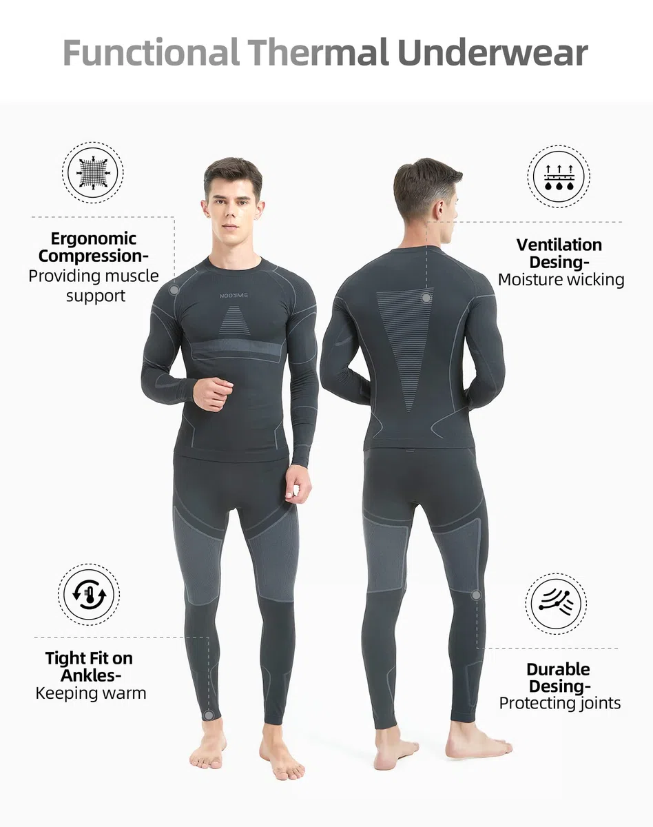 NOOYME Intimo Termico Uomo Traspirante Asciugatura Rapida Set Termica Uomo per L'attività all'Aria Aperta Ideale per Sci Pesca Alpinismo Ciclismo Allenamento Corsa Autunno Inverno