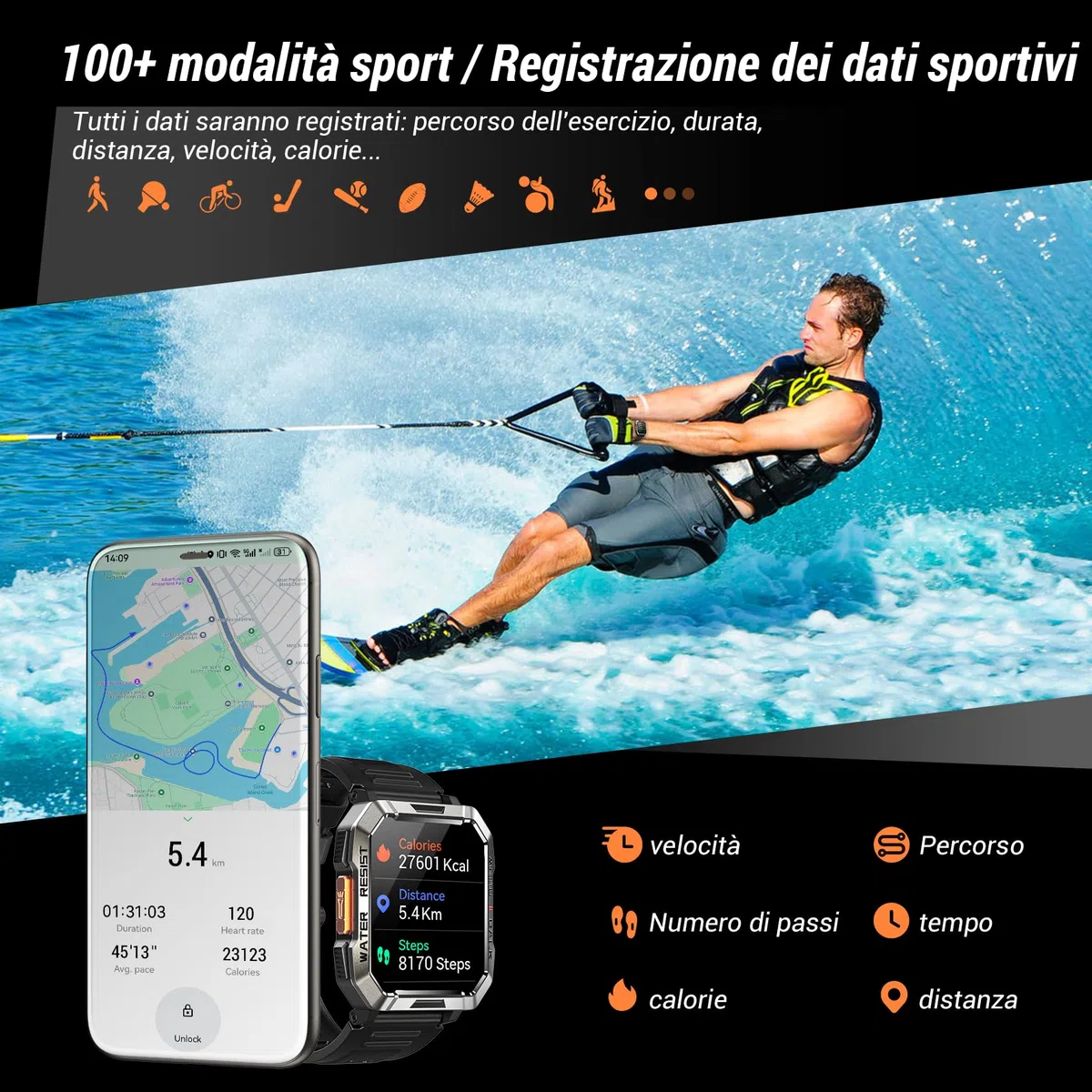 IOWODO Smartwatch Uomo,2.01“ Militari Smart Watch con Chiamate,Orologio Fitness Tracker con Torcia,100+ Modalità Sport Smart Watch con Contapassi/24H Cardiofrequenzimetro/Sonno per Android iOS