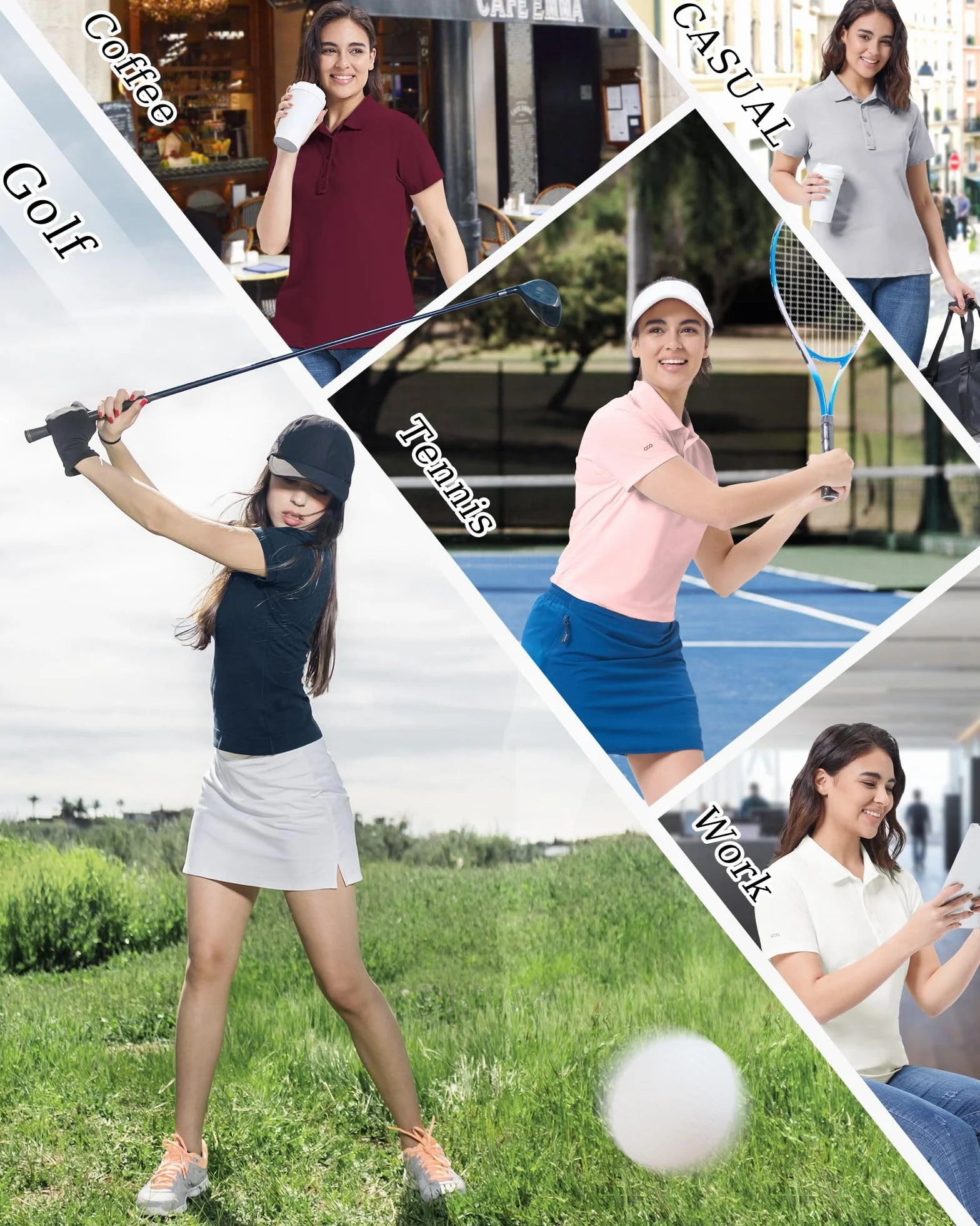 33,000ft Polo da donna, da golf, protezione solare, protezione dai raggi UV, estiva, a maniche corte, ad asciugatura rapida, per attività all'aperto, traspirante, funzionale, per golf, tennis