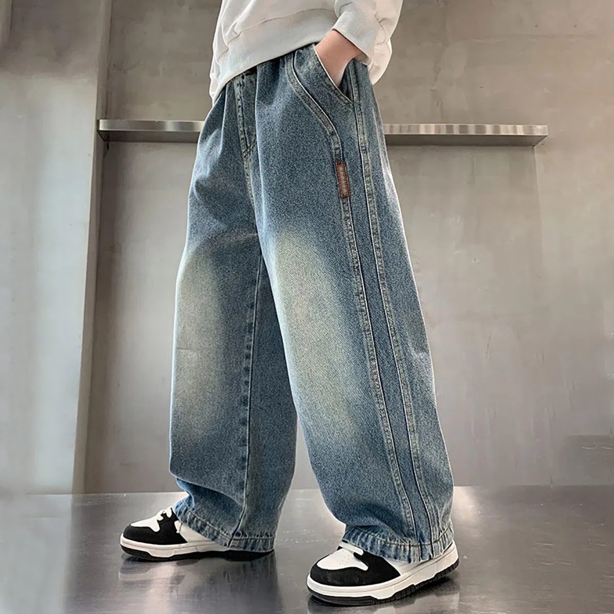Generico Pantaloni Bambino - Jeans per Ragazzi Pantaloni Larghi E Larghi Casual Primaverili per Ragazzi Grandi