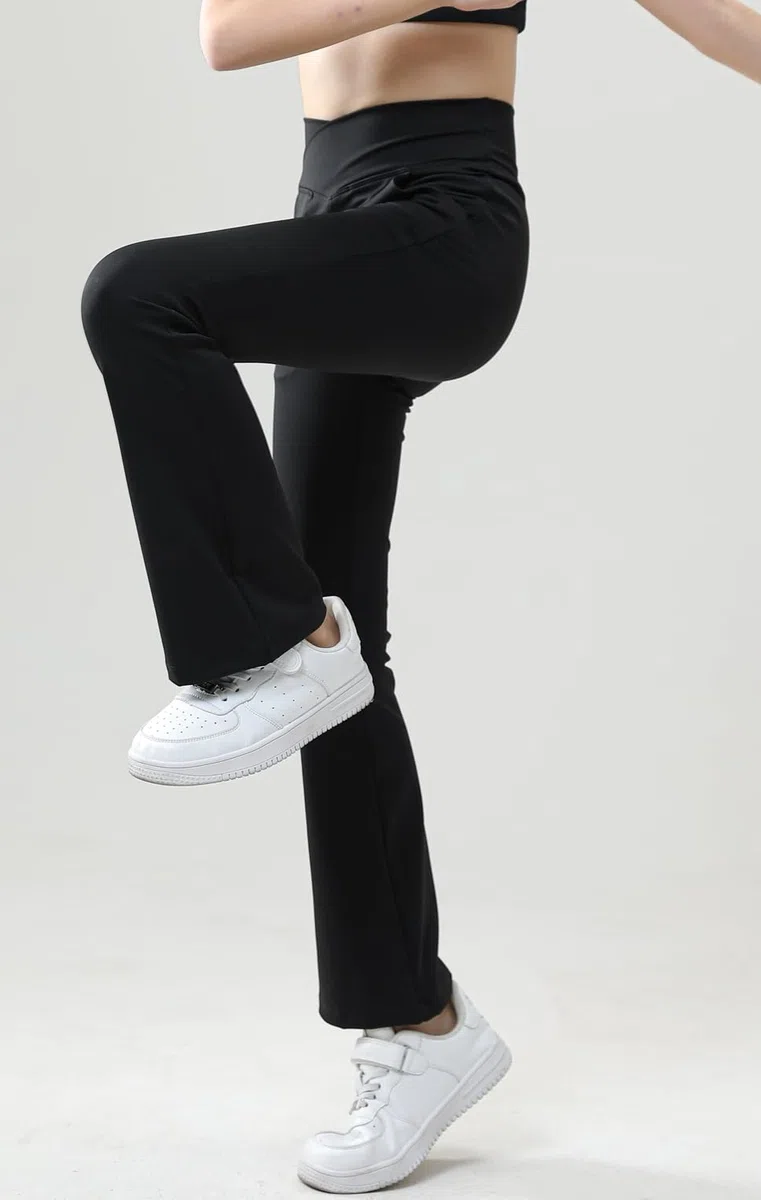 Pantaloni da yoga da bambina a vita alta Bootcut Pantaloni da danza in tinta unita per 5-12 anni, nero, 9-10 Anni