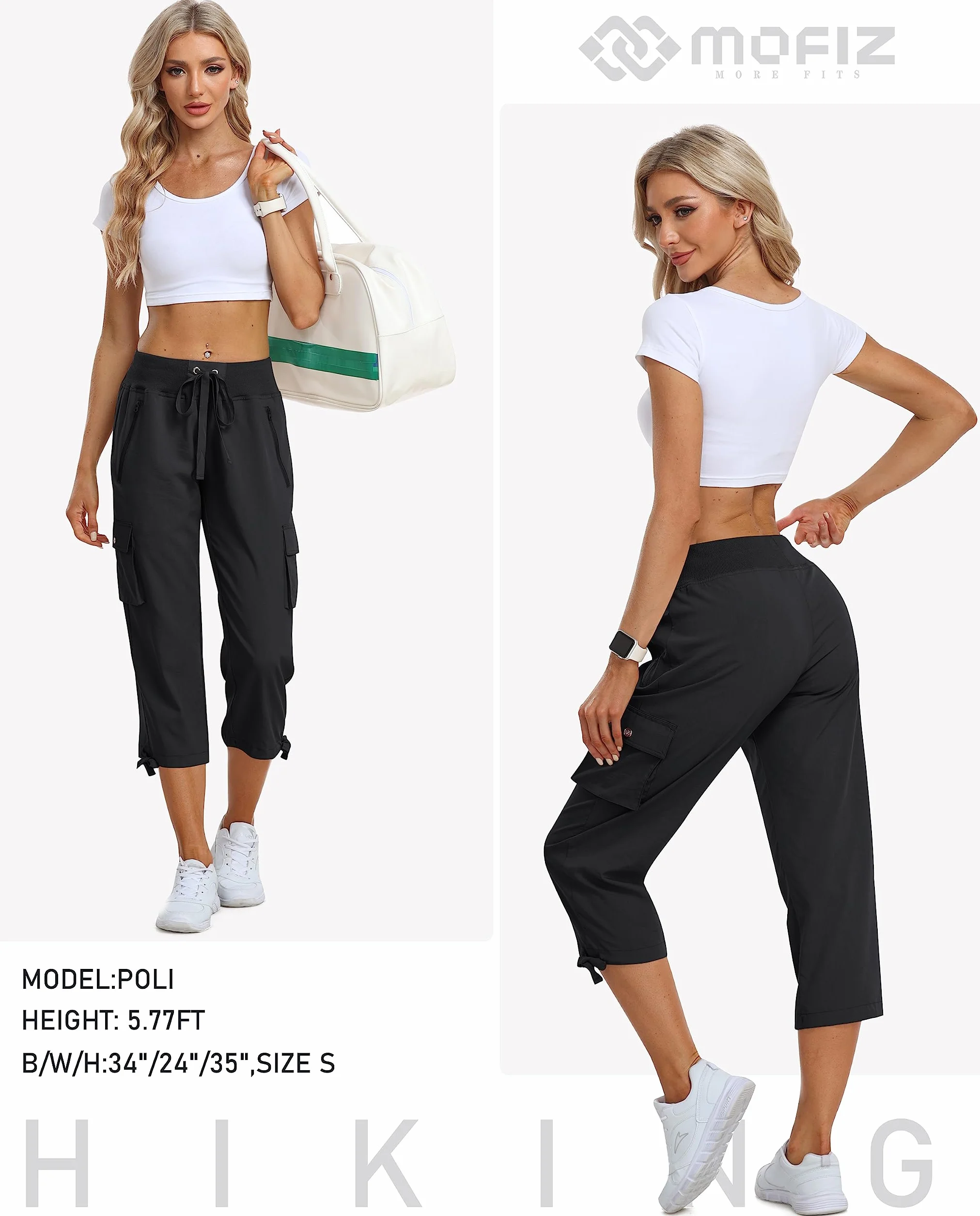 MoFiz Pantaloni Cargo Donna Capri Pantaloni Estivi 3/4 Leggeri Outdoor Escursionismo Pantaloni Traspiranti con Tasche Zip