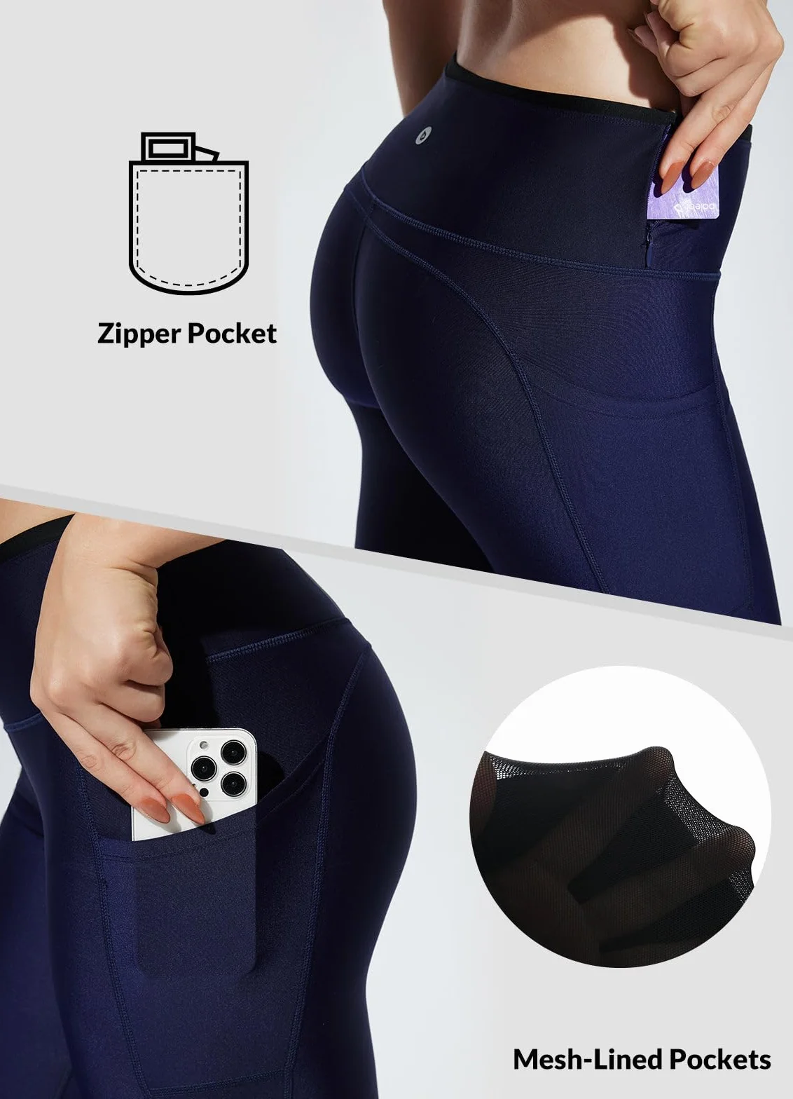 BALEAF Leggings da nuoto da donna con fodera, per nuoto, surf, imbarco, pantaloni lunghi con tasche con cerniera, UPF 50+