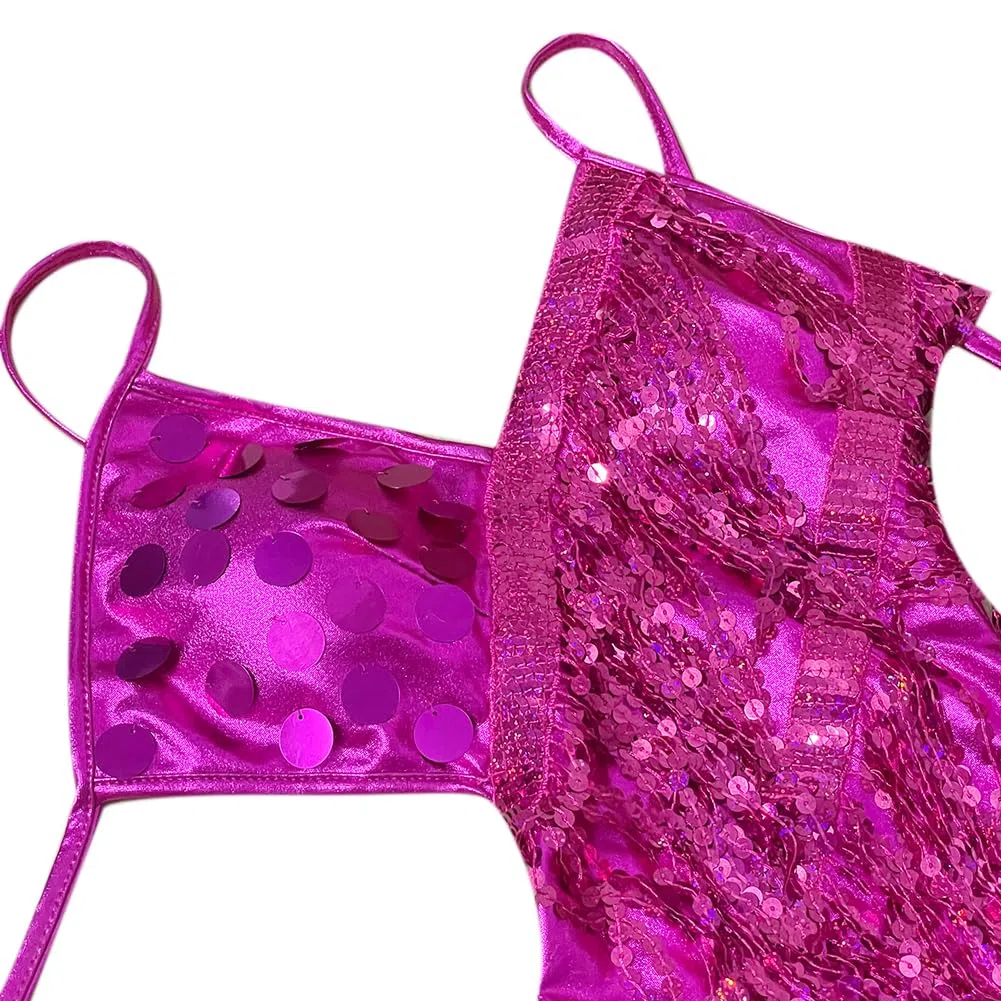 Ragazze Paillettes Loop Nappe Abito da Ballo Latino Bambini Salsa Samba Rumba Tango Jazz Carnevale Performance Costume da Competizione (Taglie più Piccole)