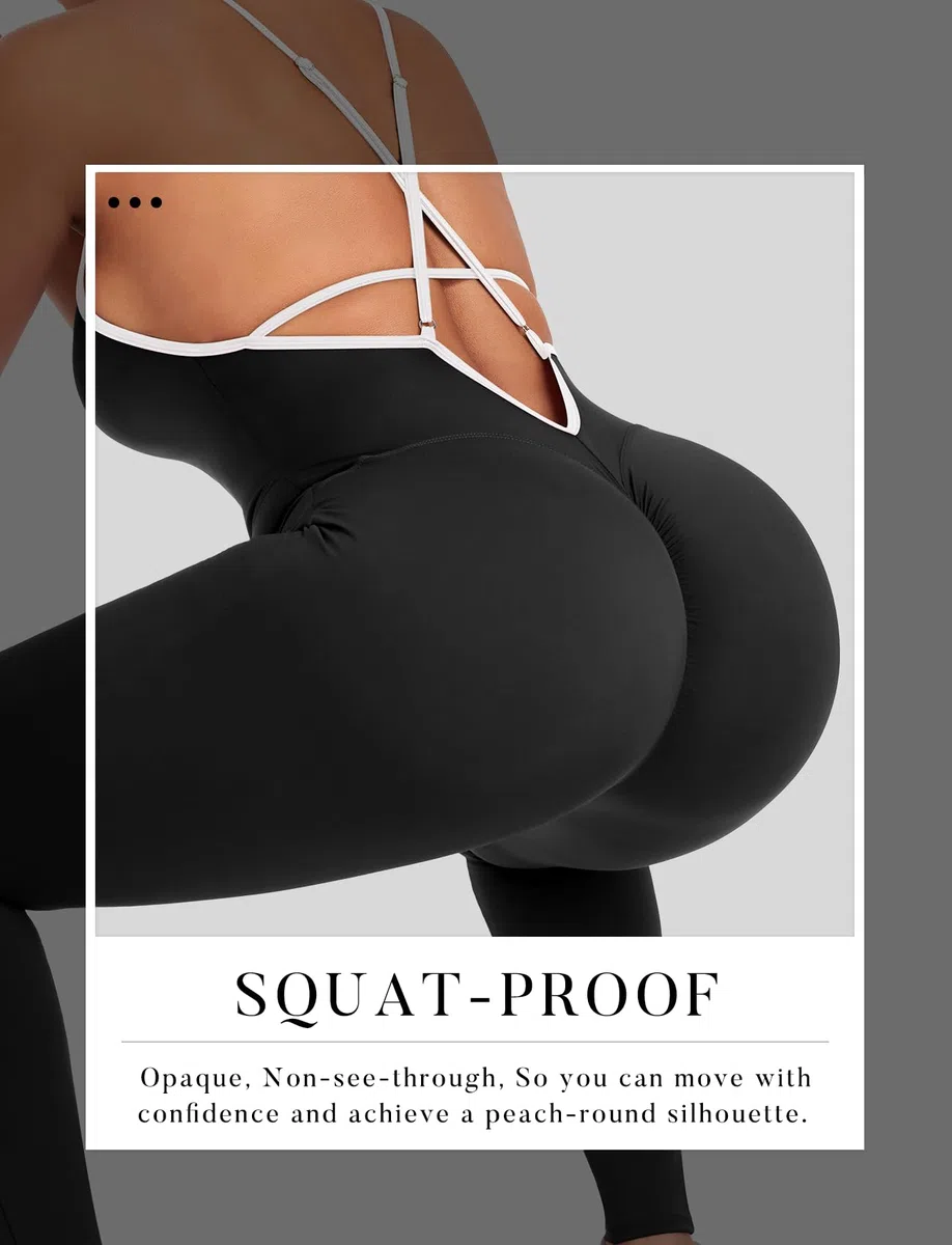 STARBILD Tuta intera Sportiva da Donna con Schiena Scoperta, Scrunch Jumpsuit con Imbottita Push Up Sexy con Spaghetti Regolabili, Monopezzi per Yoga Fitness Palestra Casual