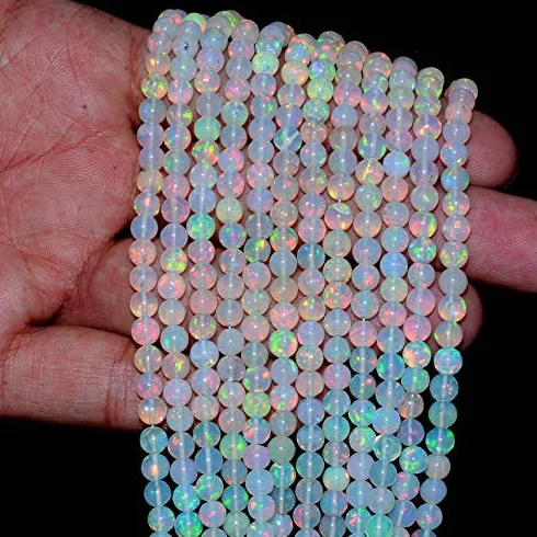 Naturale AAA + etiope Welo Pietra preziosa Opale Fuoco 5mm Perline Lisce Rotonde | 8 Pollici Strand | Perle di Opale Welo con Pietre preziose semipreziose Opale etiope