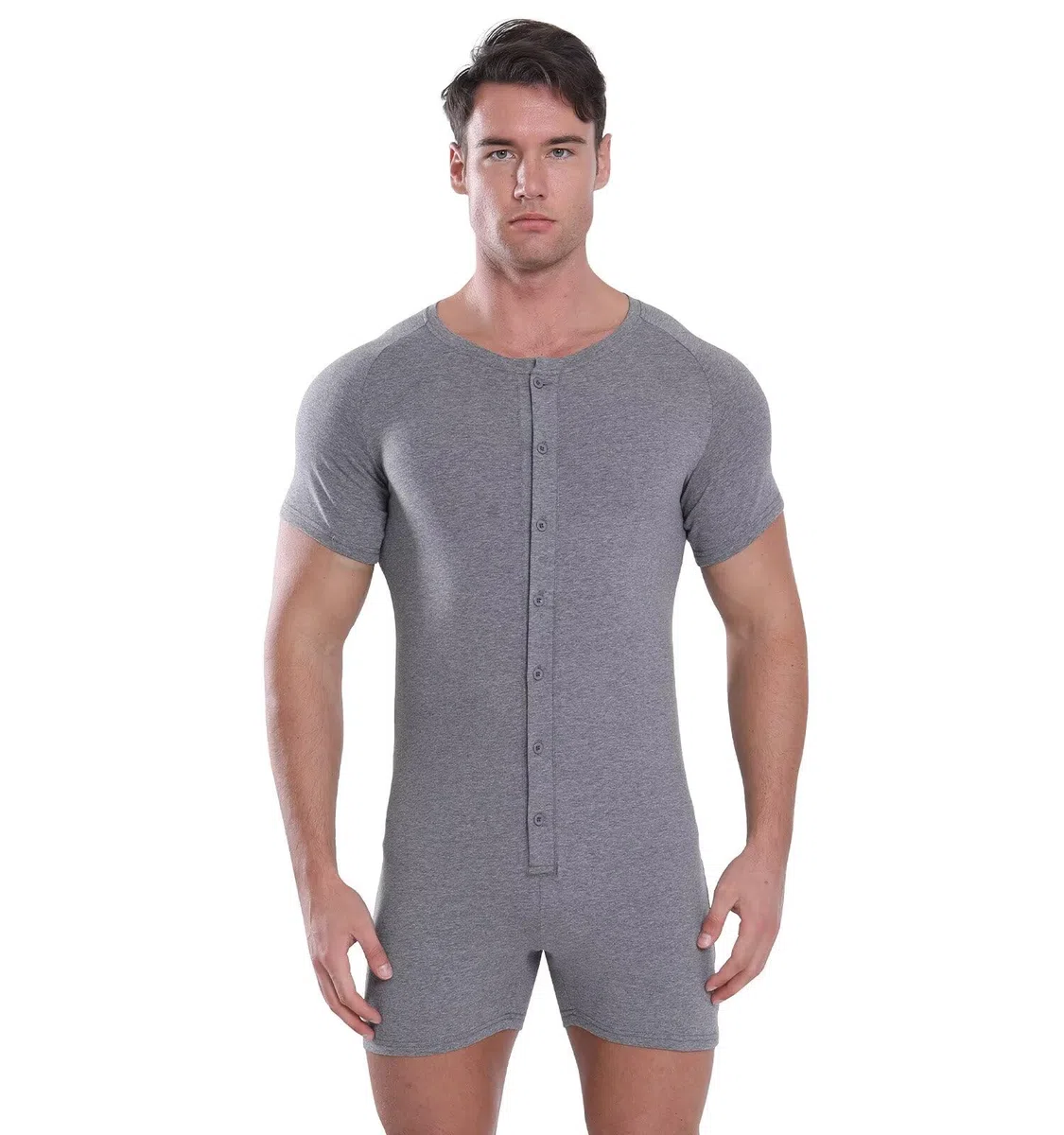 Landofgenie Uomo Onesie Leotard Top Body Shirt One Piece Pigiama Cotone Verde Fibbia Tuta Corte Bodysuit