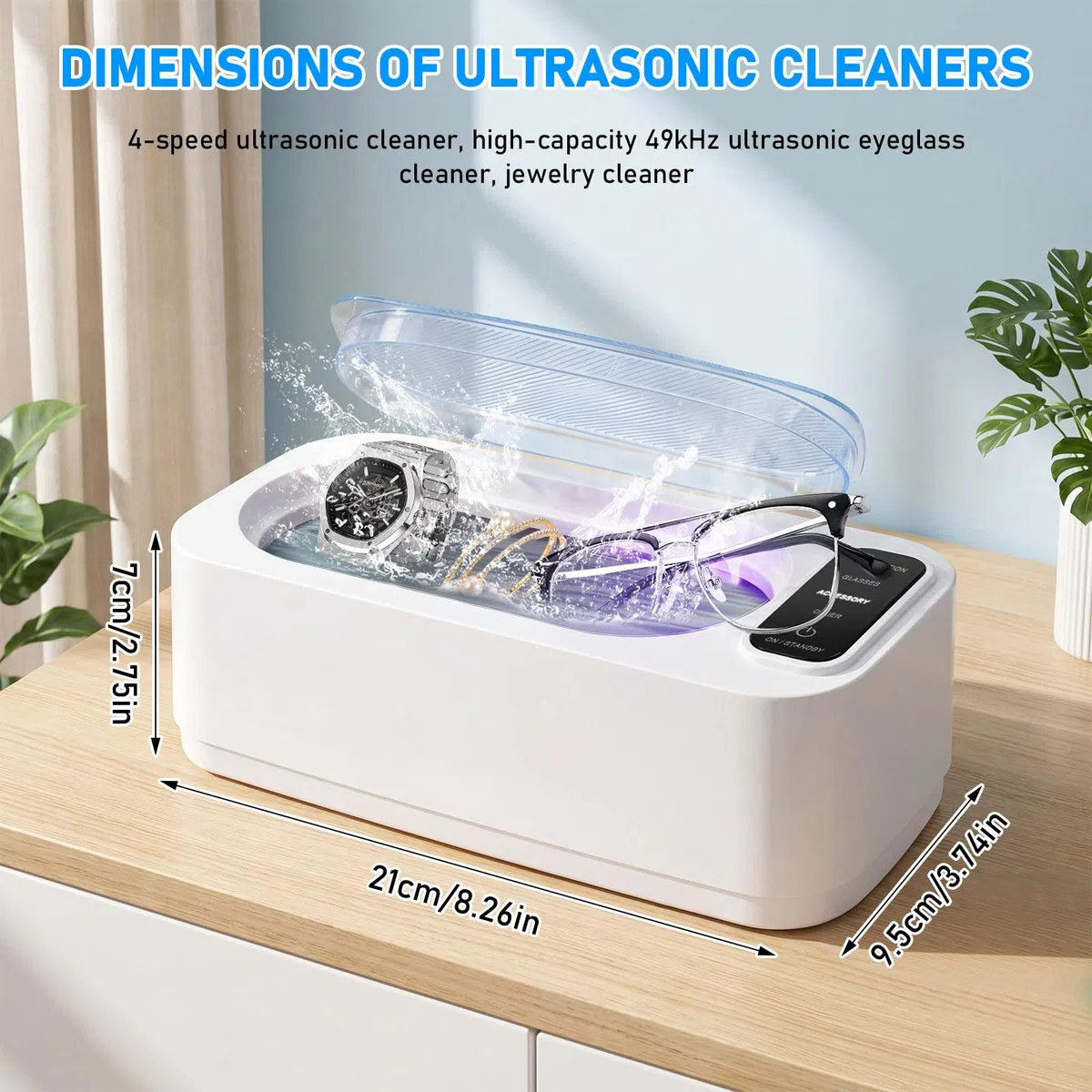 49KHz Pulitore Ultrasuoni,350 ml Ultrasonic Cleaner,Lavatrice Ultrasuoni,Pulizia Profonda a 360 gradi,con 4 modalità di Pulizia,Per Pulizia Gioielli, Occhiali, Orologi, Anelli, Collane