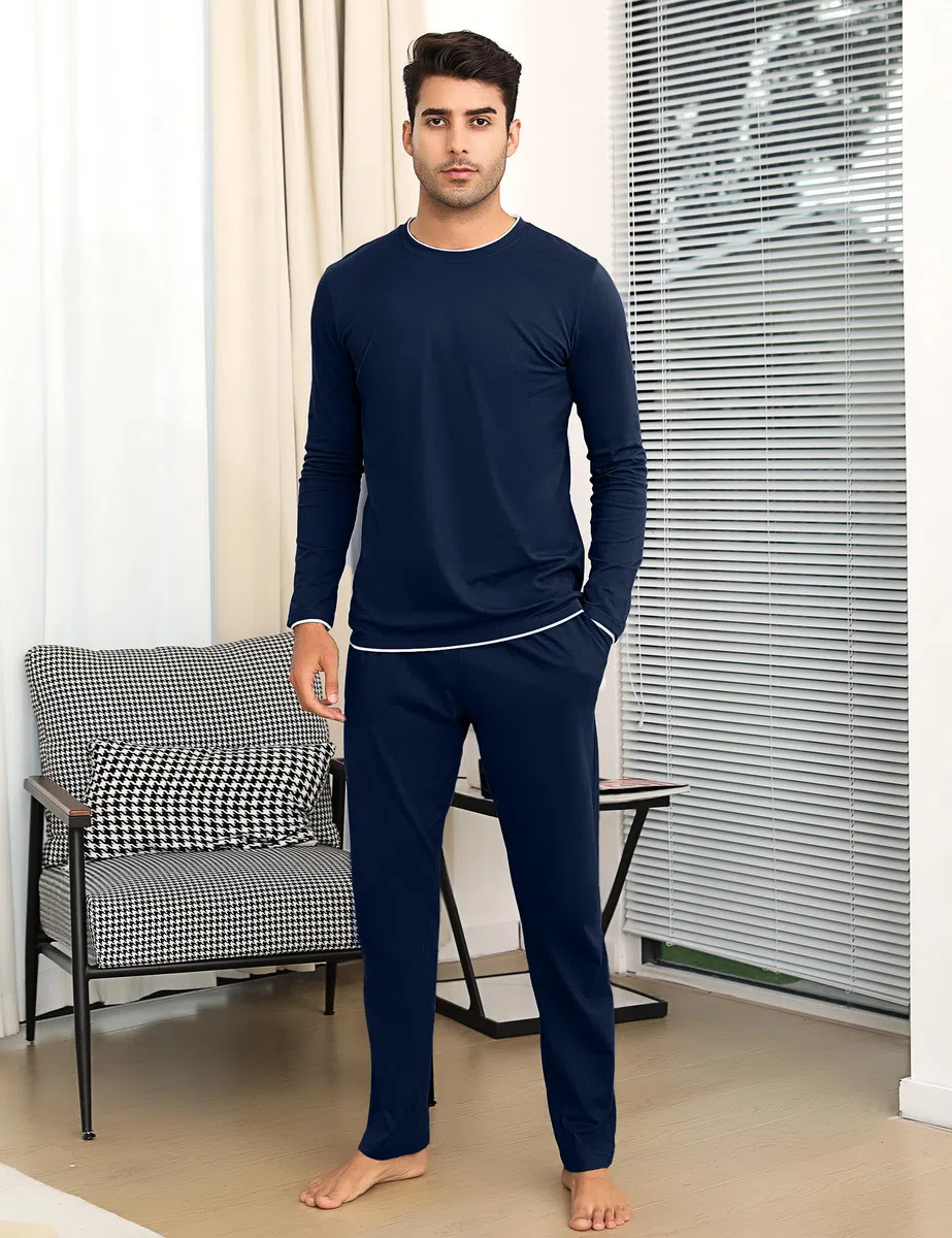 Aseniza Pigiama da Uomo Invernale, Pigiama a Maniche Lunghe in Cotone Semplice ed Elegante Pigiama Morbido Loungewear