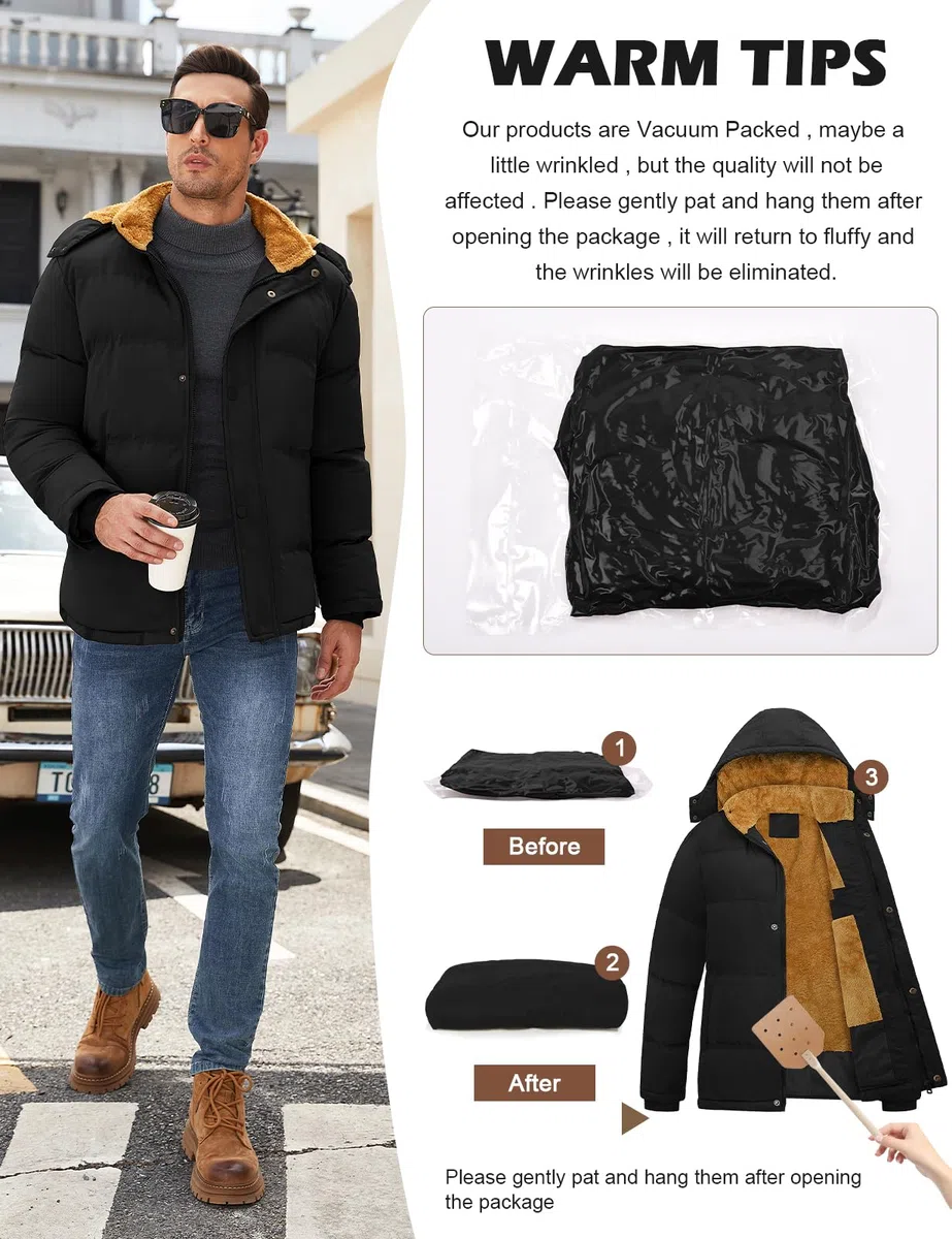 Yuson Girl Giacca Invernale Uomo Calda Giubbotto in Pile Media Lunghezza Parka con Cappuccio Staccabile Spesso Antivento Cappuccio Casual Capotti Idrorepellente Outdoor Uomo
