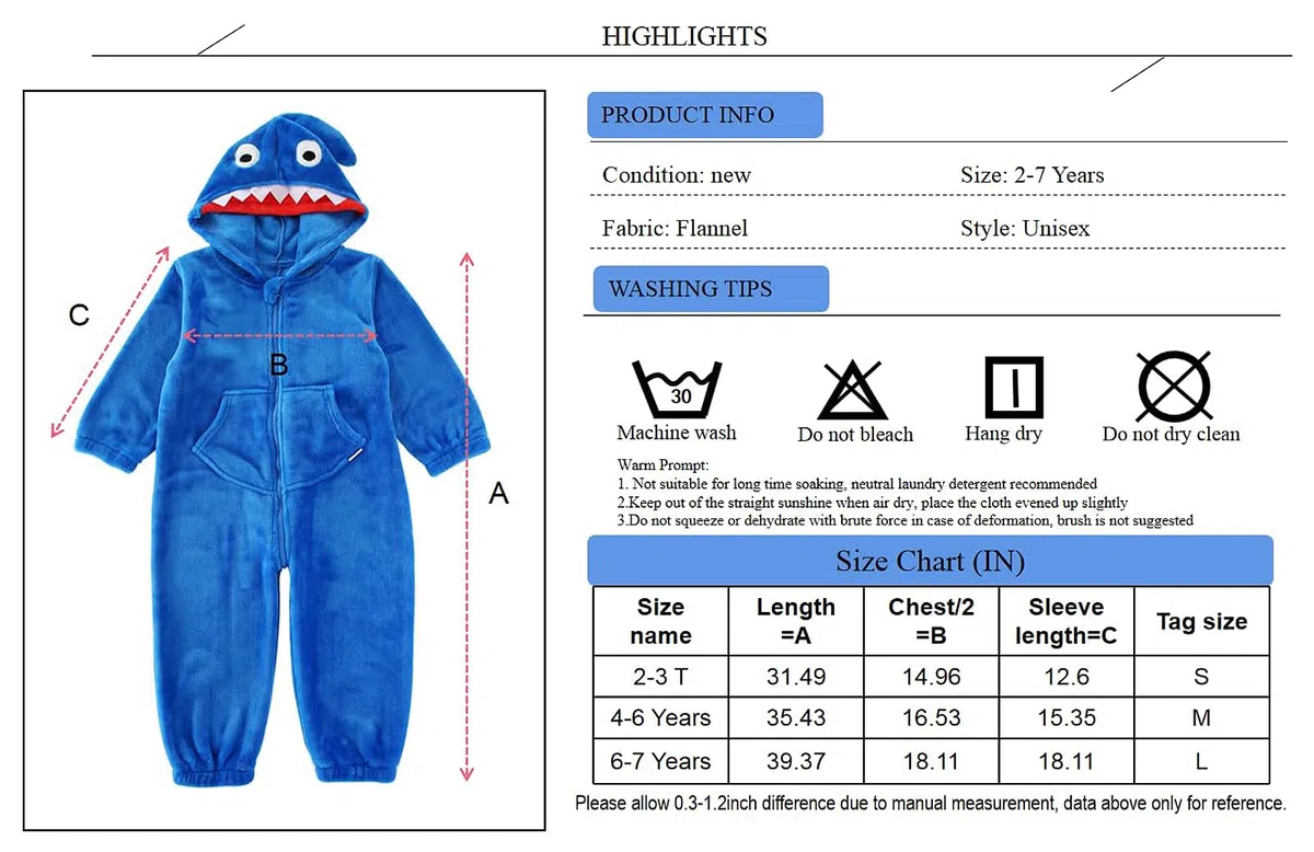LOLANTA Costume da Squalo Costume per Bambini,Costume in Flanella con Cappuccio,Costumi da Carnevale