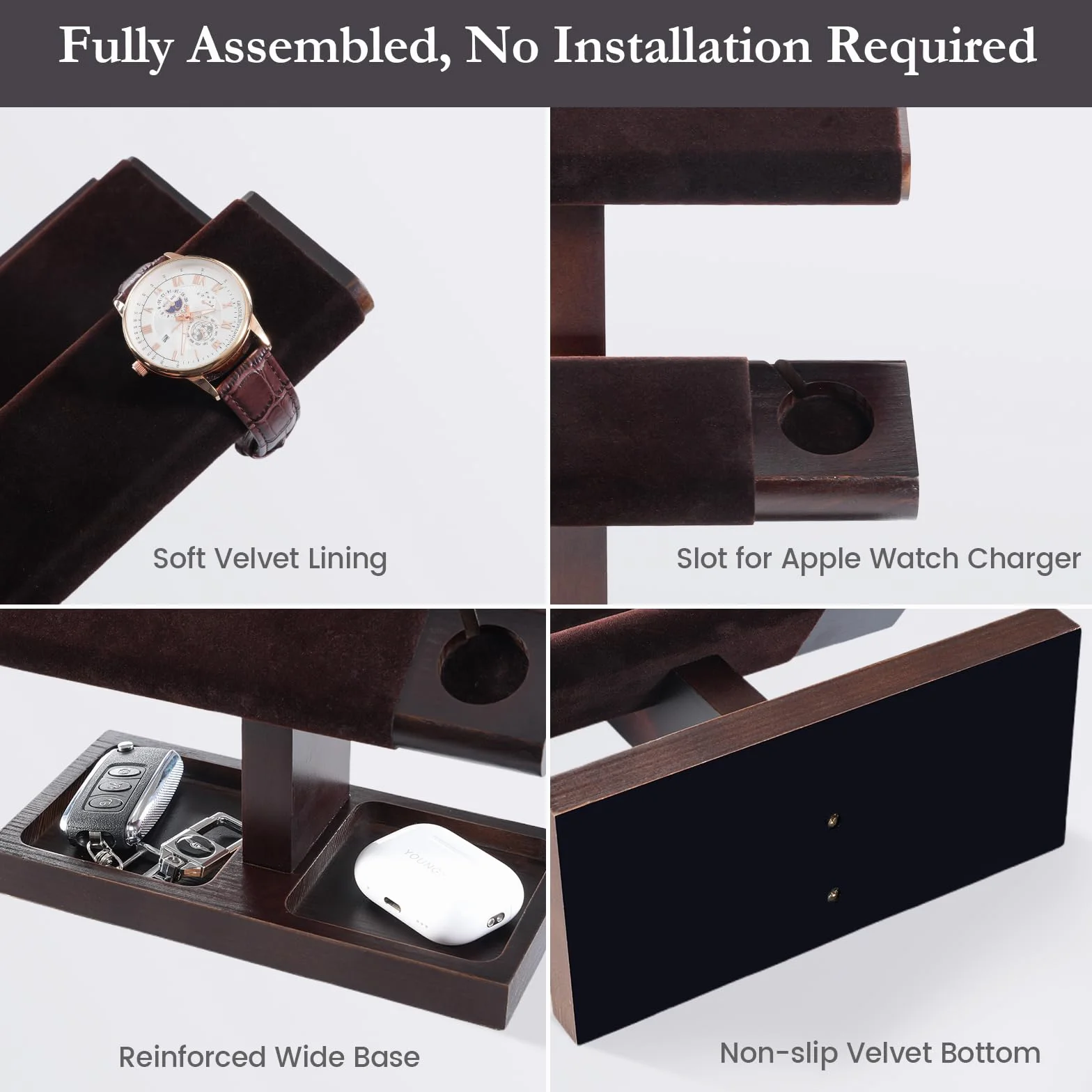ProCase Espositore Orologi, Porta Orologi in Legno, Organizer per Orologi, Supporto per Caricabatterie per Apple Watch, Regalo per Lui -2 Livelli, Marrone Scuro